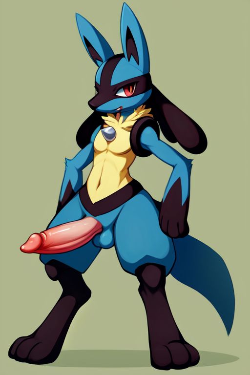 1boy ai_generated canine lucario male_lucario penis pokemon pokemon_(species)