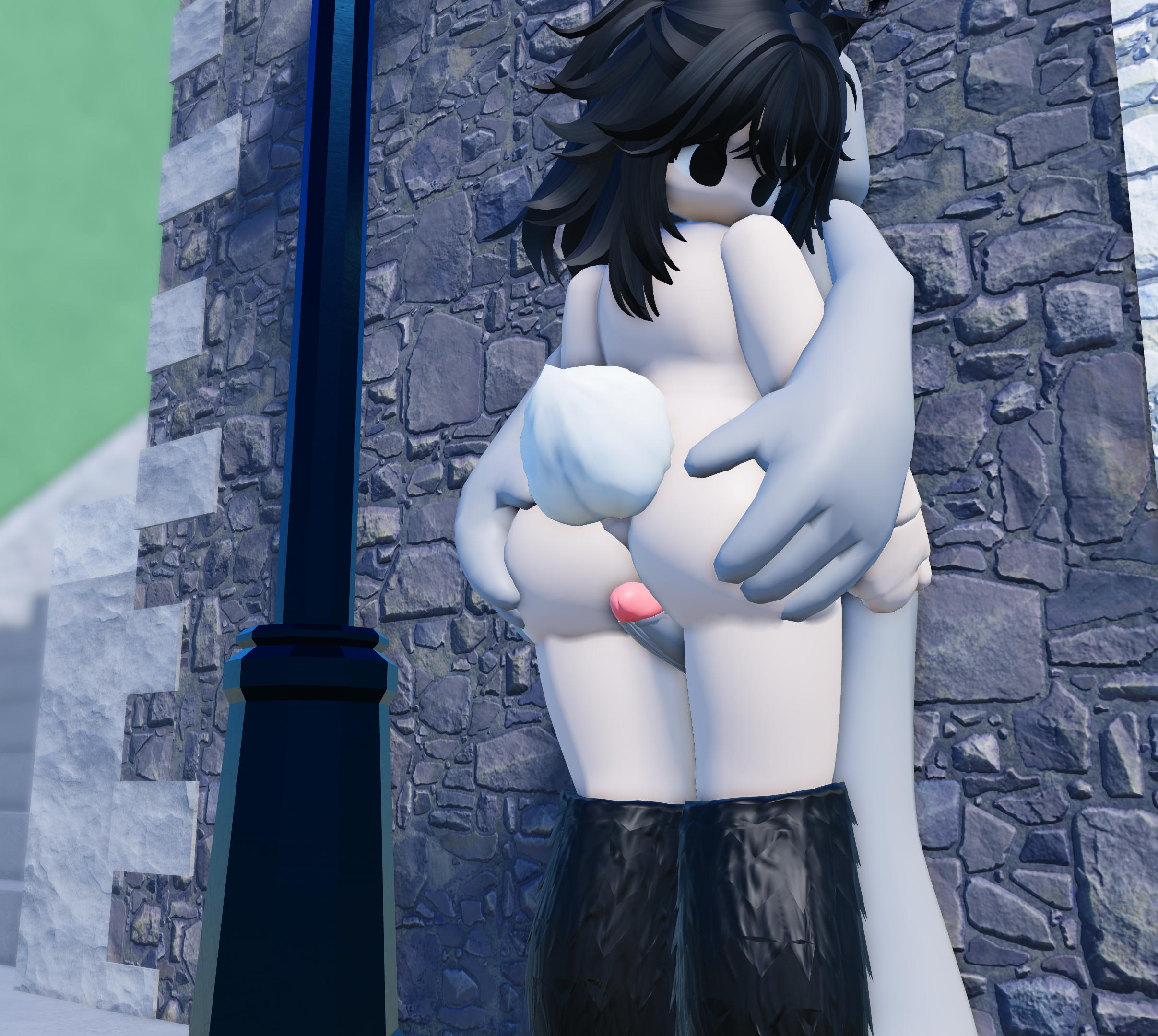 1boy, 1girls, 3d, ass, bunny ears, female, hand on ass, male, outside, penis, public, public sex, quitamase, roblox, roblox avatar, roblox rthro, robloxian, self upload, tagme, thigh sex, thighs