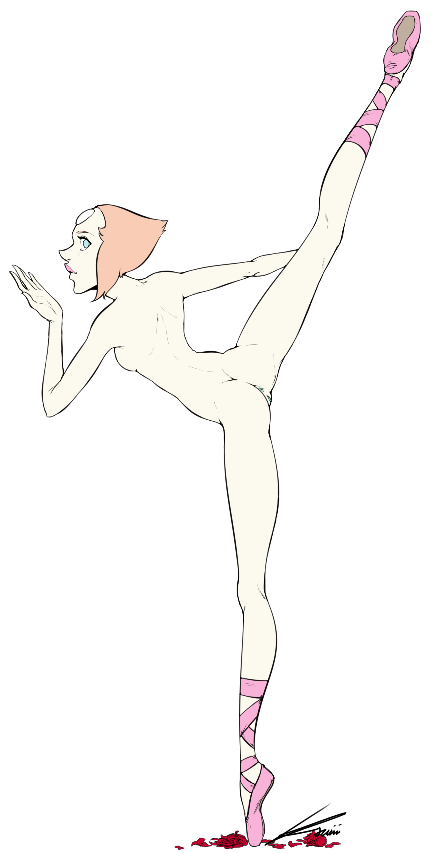 2015 anus ass ballerina ballet ballet_slippers breasts female gem_(species) ksuriuri long_arms long_legs naked_footwear naked_with_shoes_on nude pale_skin pearl_(steven_universe) pussy shoes short_hair sleekette slim_figure slim_girl slim_legs solo steven_universe thin_arms thin_female thin_legs tiptoes