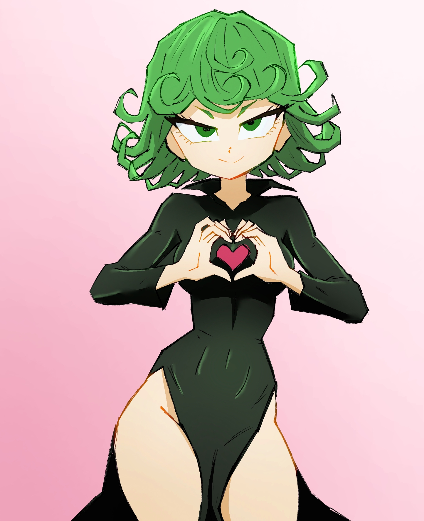 breekn, brikmk, dress, green hair, love, medium hair, one-punch man, standing, tatsumaki