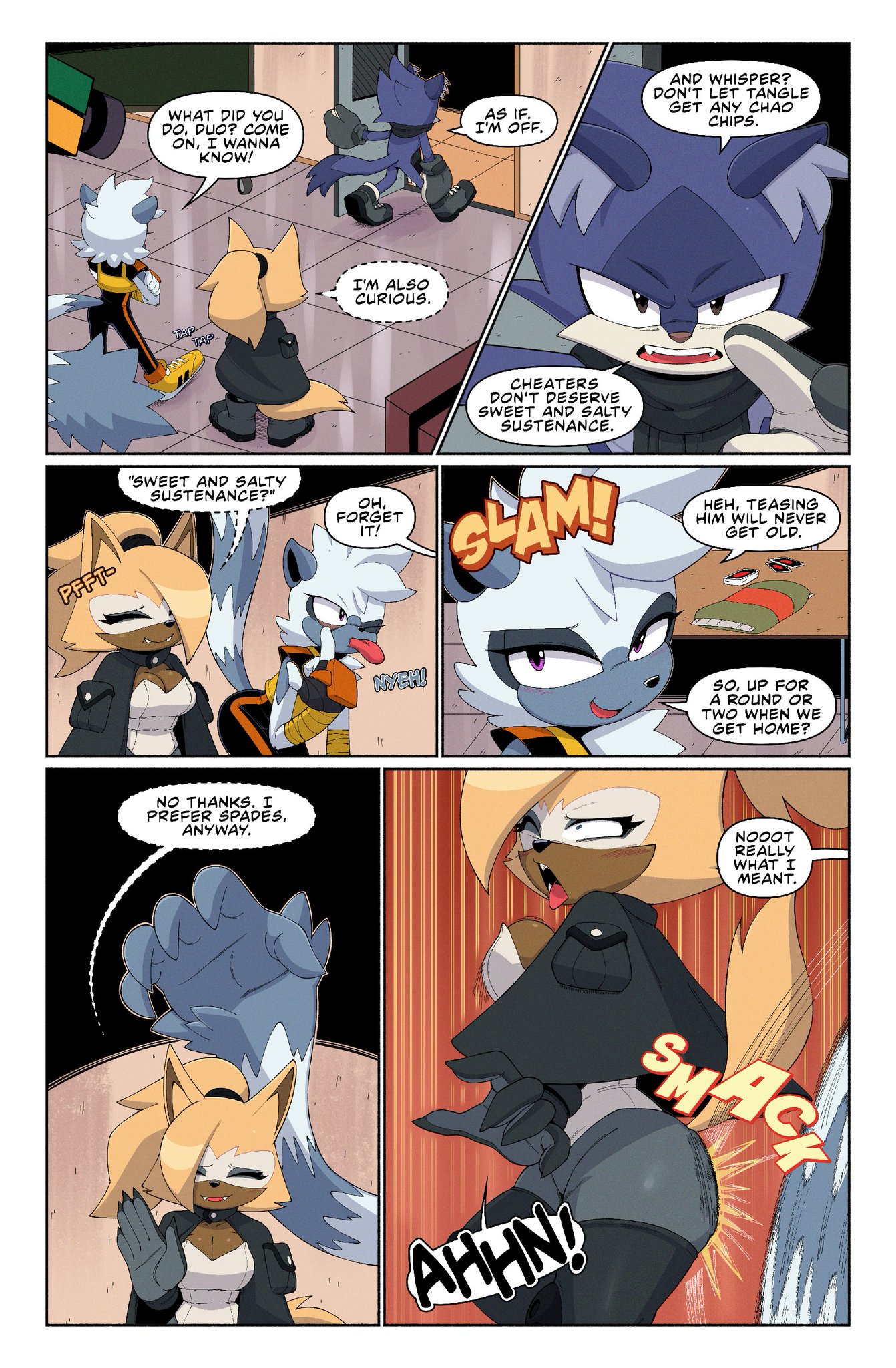 2girls, animal humanoid, anthro, big ass, big breasts, big thighs, breasts, bust, busty, chest, curvaceous, curvy, curvy figure, dakkii, digital media (artwork), embarrassed, female, hips, huge ass, huge breasts, humanoid, idw comics, idw publishing, large ass, large breasts, layziidakkii, legs, mature, mature female, mobian, mobian (species), mobian lemur, mobian wolf, slim waist, sonic (series), sonic the hedgehog (comics), sonic the hedgehog (idw), sonic the hedgehog (series), tangle the lemur, thick, thick hips, thick legs, thick thighs, thighs, voluptuous, waist, whisper the wolf, wide hips, wolf, wolf girl, wolf humanoid