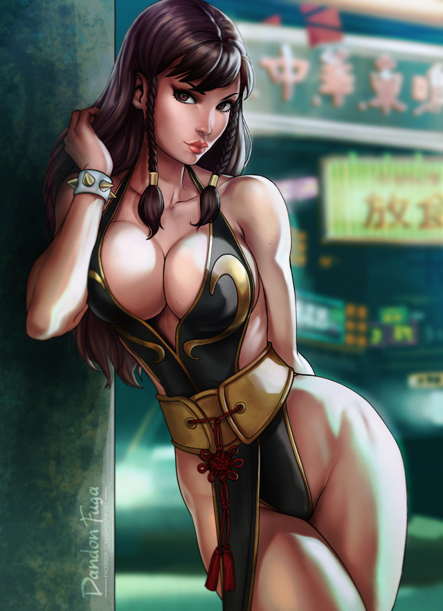 alternate costume, alternate hairstyle, chun-li, chun-li (battle ouffit sfv), dandon fuga, female, long hair, pinup, solo, street fighter, street fighter v