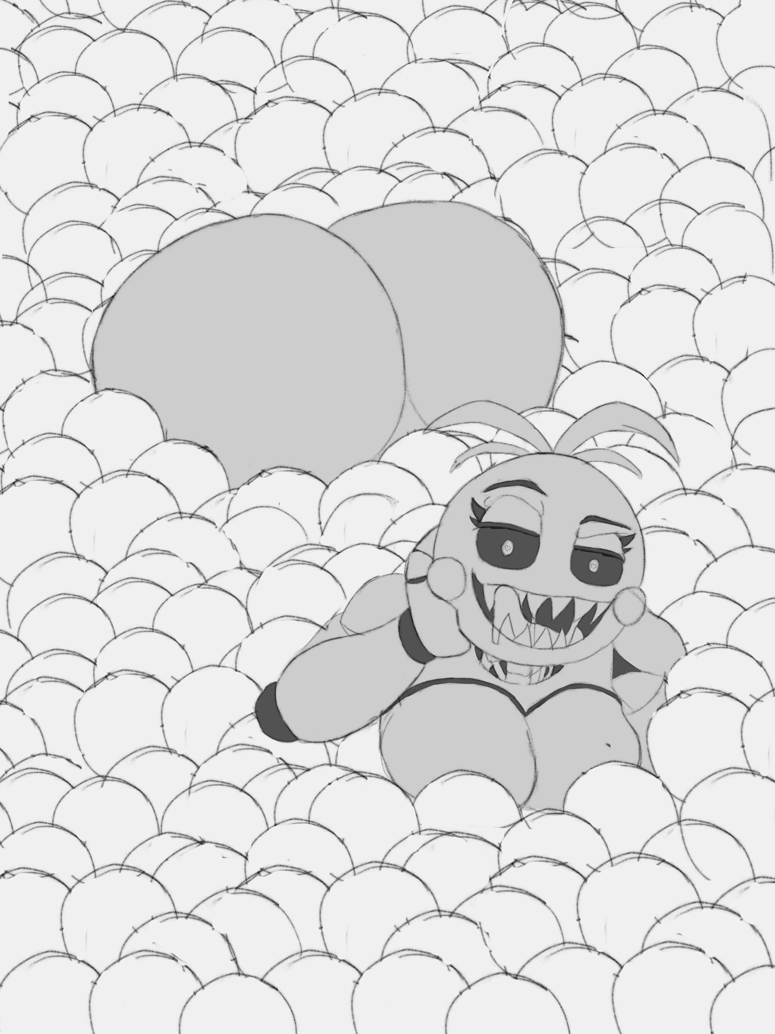 animatronic, animatronic female, ballpit, beakless, chicken, chicken girl, drealure, female, five nights at freddy's, five nights at freddy's 2, fnaf, phasianid, robot, robot girl, scottgames, solo, toy chica (fnaf), yellow, yellow skin
