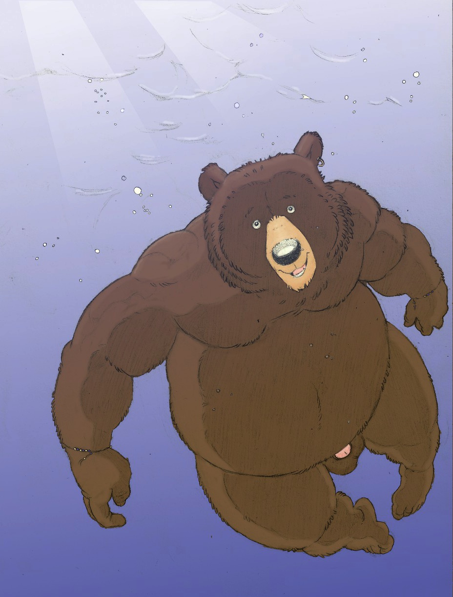 1boy 2014 anthro balls bear kinkycoyote male male_only mammal penis slightly_chubby solo traditional_media_(artwork) underwater water