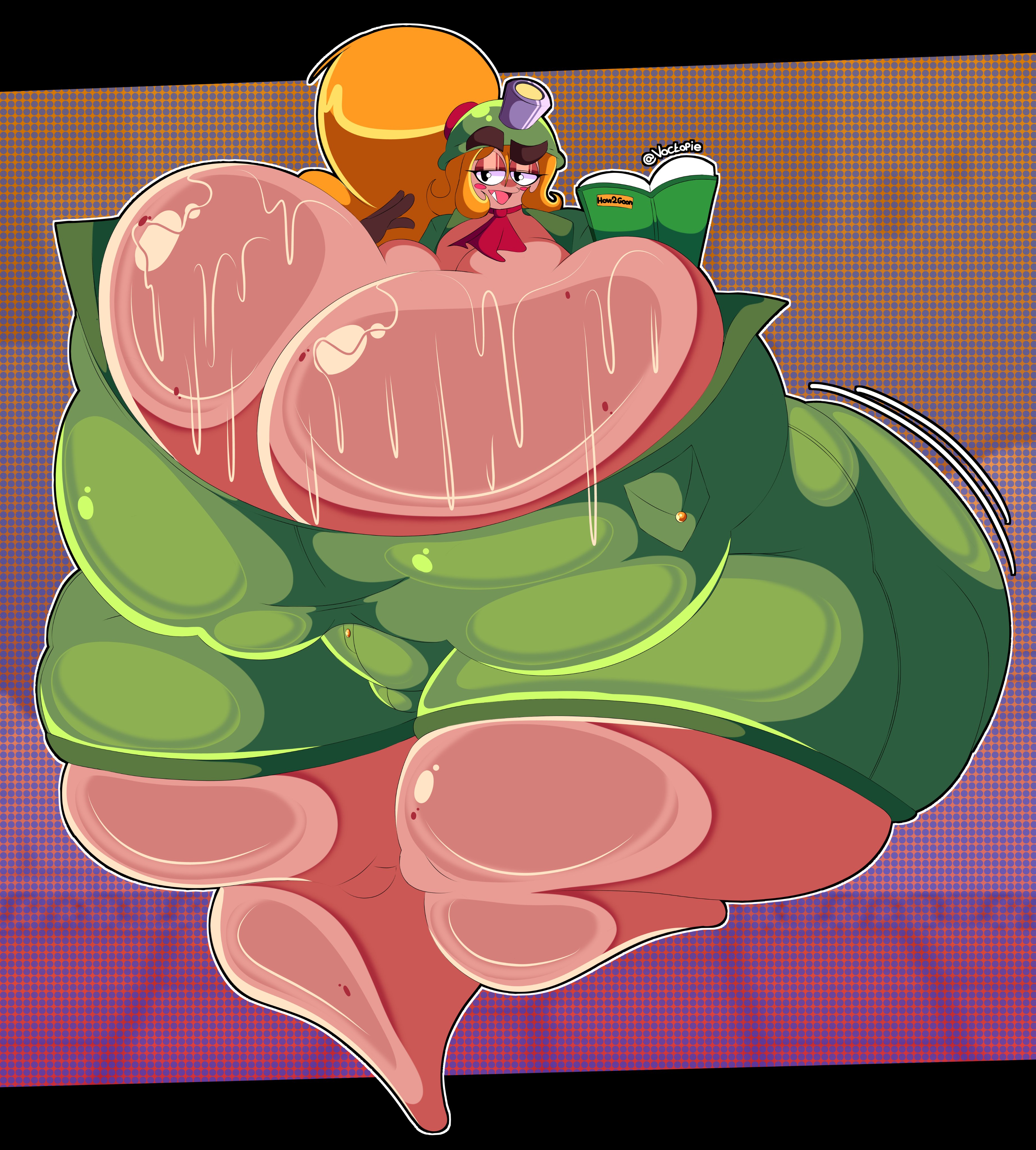 armless, book, busty, busty female, curvy, curvy female, curvy figure, freckles, goomba, goombella, helmet, hyper, hyper ass, hyper breasts, hyper butt, hyper thighs, mario (series), mario bros, necktie, nintendo, no arms, paper mario, paper mario: the thousand-year door, pink body, pink skin, solo, solo female, super mario bros., sweat, sweating, sweaty, sweaty breasts, sweaty tits, voctopie, yellow hair