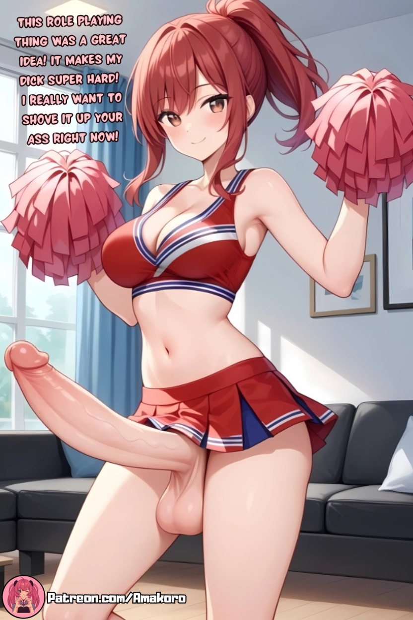 1futa ai_generated amakoro anime_style ass athletic athletic_futanari big_breasts big_penis brown_hair cheerleader cheerleader_outfit cheerleader_uniform curvy curvy_figure dialogue dick dickgirl english english_text futa_only futanari huge_cock living_room looking_at_viewer miniskirt penis penis_focus penis_out ponytail red_hair skinny skinny_futanari solo solo_focus talking_to_viewer tight_clothing tight_fit veins_on_dick veiny_penis