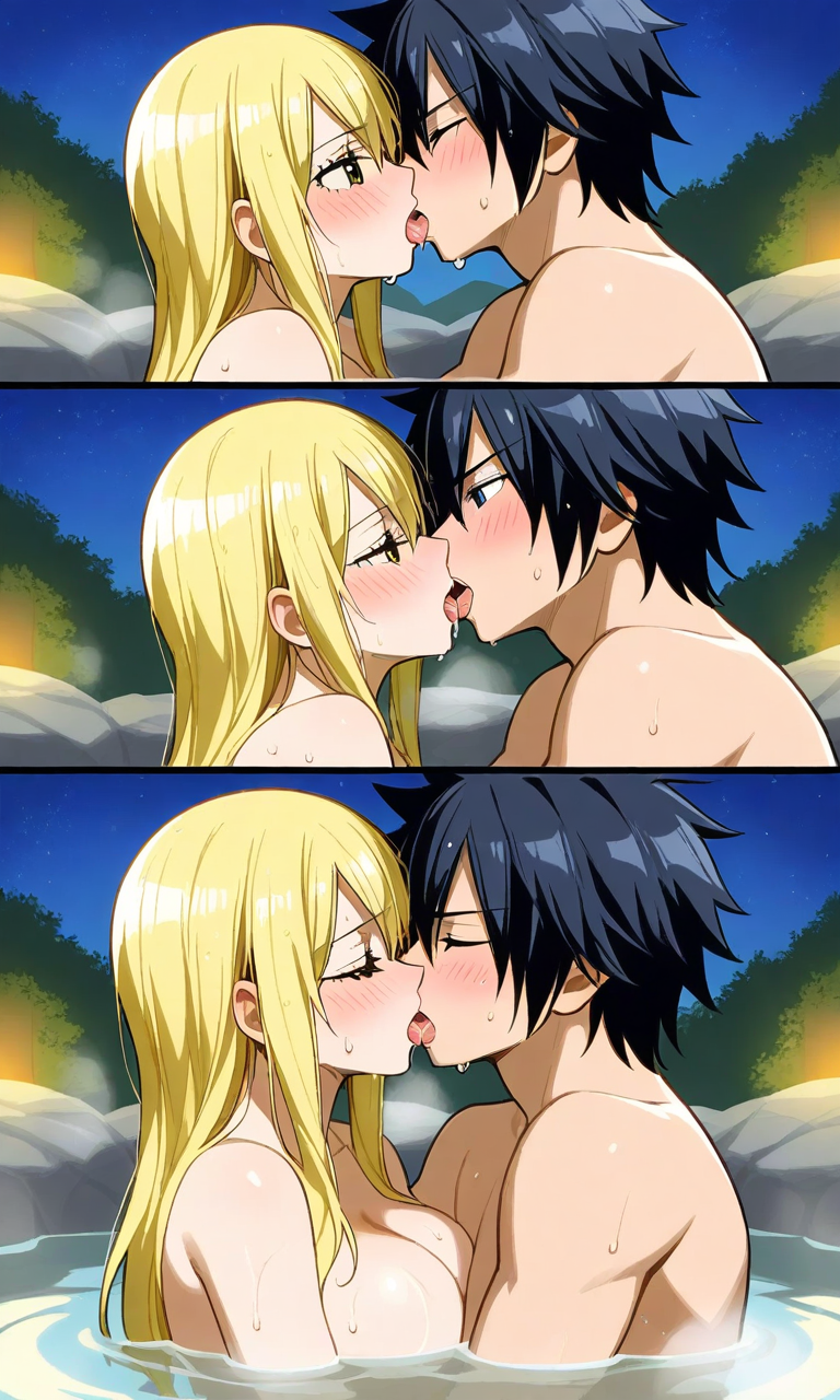 ai_generated gray_fullbuster kissing lucy_heartfilia pixai pixel_art