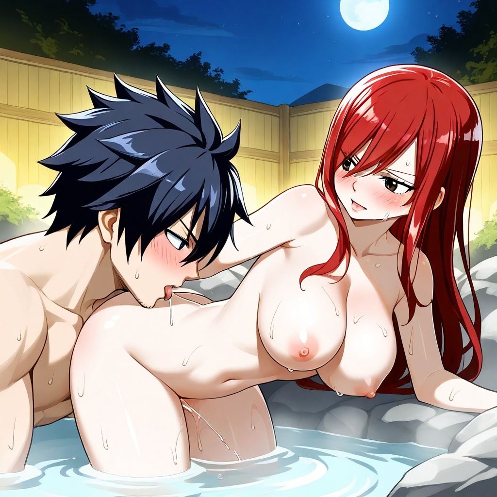 ai_generated erza_scarlet fairy_tail gray_fullbuster hot_spring night sex