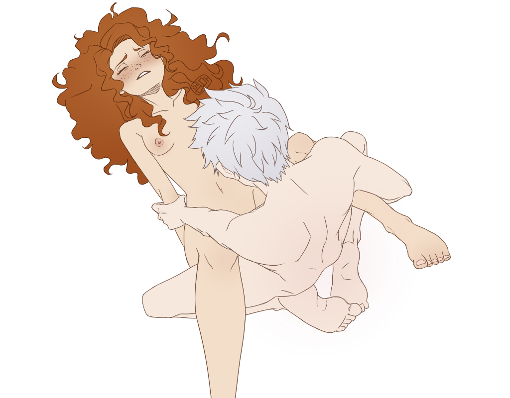 1boy 1girls brave breasts crossover crossover_pairing curly_hair disney disney_princess dreamworks female ginger jack_frost jack_frost_(rise_of_the_guardians) long_hair male male/female merida nude paramount_pictures pixar red_hair rise_of_the_guardians sex straight viewed_from_above white_hair