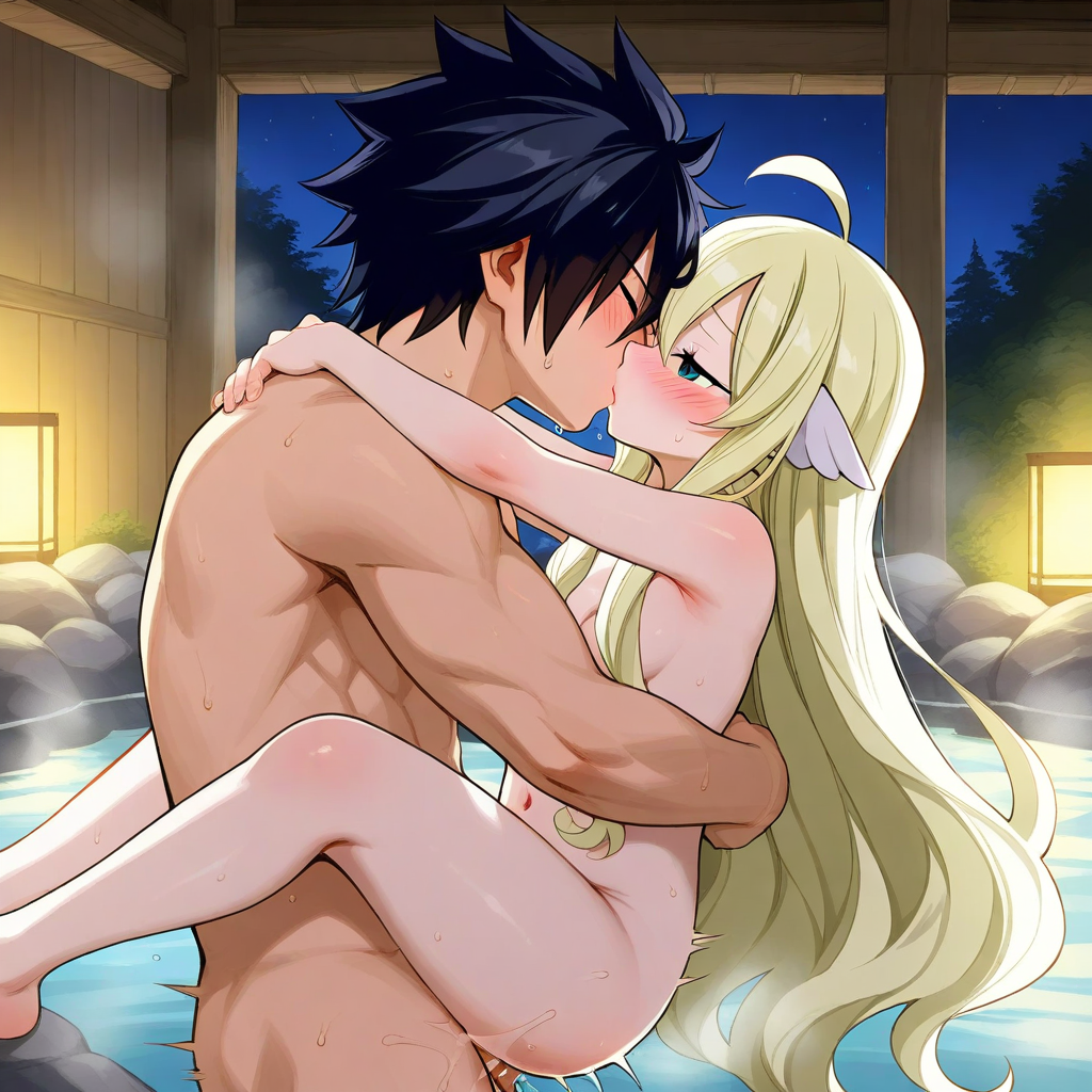 ai_generated fairy_tail gray_fullbuster hot_spring mavis_vermilion night sex