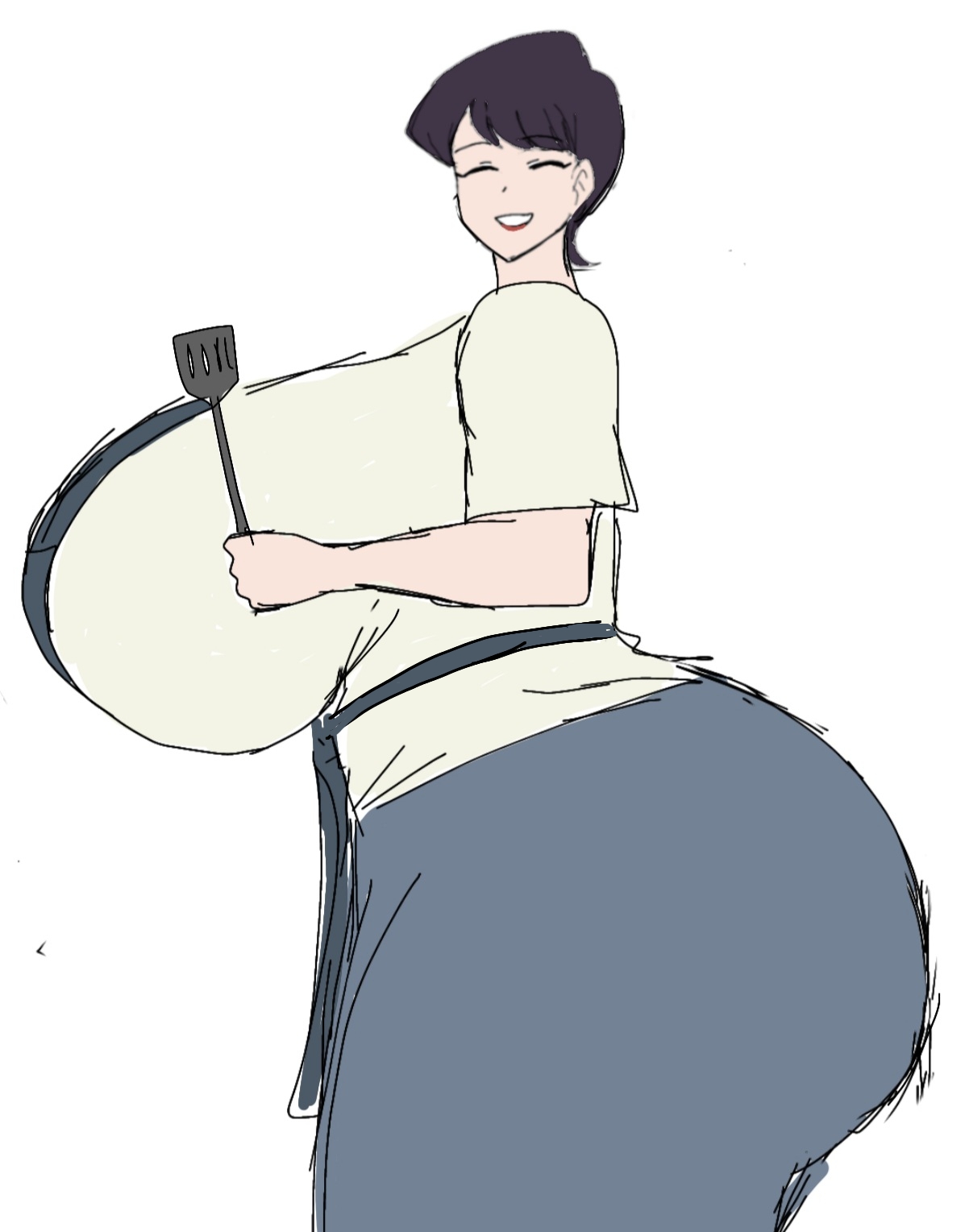 !, 1girls, ass, big ass, big breasts, breasts, fat ass, female, female focus, female only, fully clothed, huge ass, huge breasts, huge thighs, komi shuuko, komi-san wa komyushou desu, massive ass, massive breasts, milf, momiji (artist), round ass, short hair, side view, smile, solo, thick ass, thick thighs