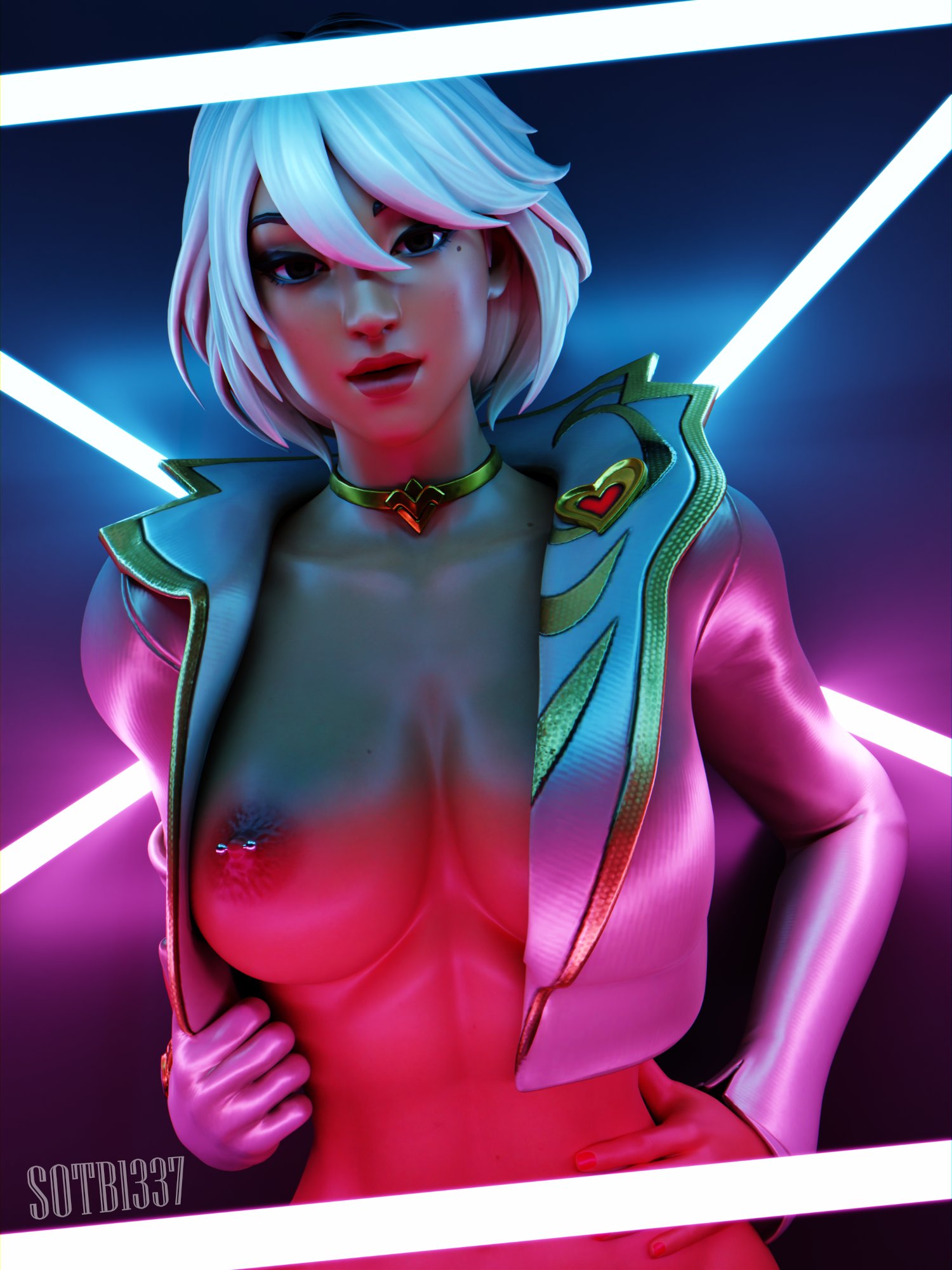 3d, 3d model, aphrodite (fortnite), breasts, female, fortnite, partially clothed, sotb1337