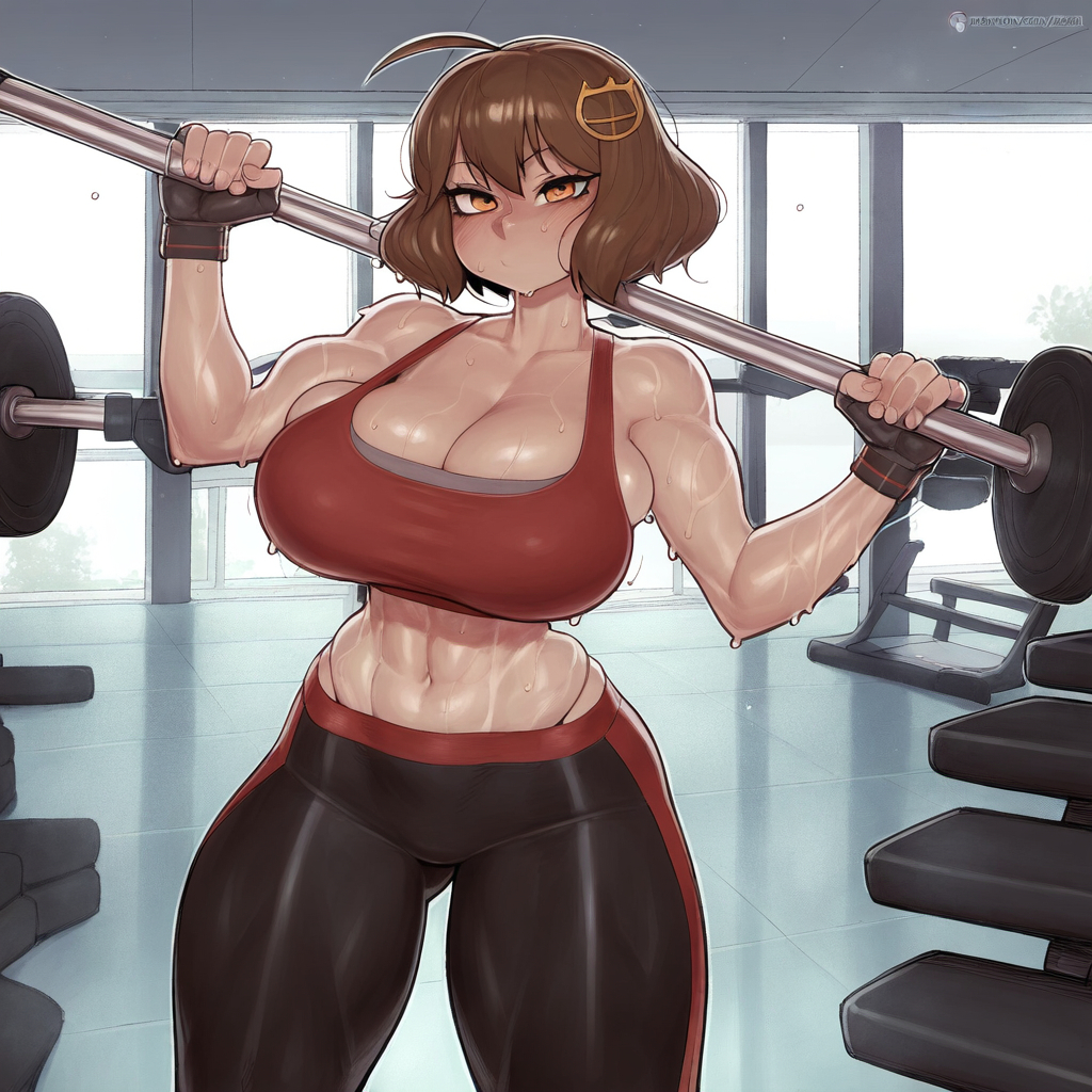 1girls, abs, ai generated, anis (nikke), bare arms, bare shoulders, big breasts, blush, breasts, brown eyes, brown hair, ccgai, clothed, clothing, color, female, female focus, female only, fit, fit female, goddess of victory: nikke, gym, gym clothes, gym uniform, hi res, large breasts, light skin, light-skinned female, looking at viewer, muscles, muscular, muscular female, short hair, solo, solo female, sweat, tagme, thick thighs