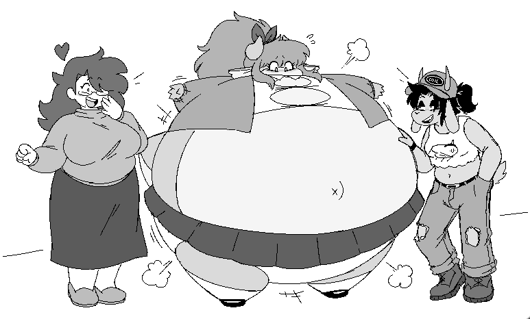 air_inflation beeblimp belly big_breasts body_inflation breasts female furry inflation monochrome panties tagme thick_thighs wide_hips