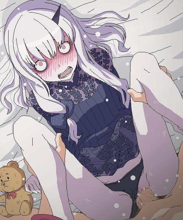1boy, censored, clothed sex, fate (series), female, lavinia whateley (fate/grand order), male, mosaic censoring, open mouth, panties, panties aside, penis, pussy, sex, silver hair, solo focus, staring, tomu (tomubobu), underwear, vaginal penetration, wide eyed