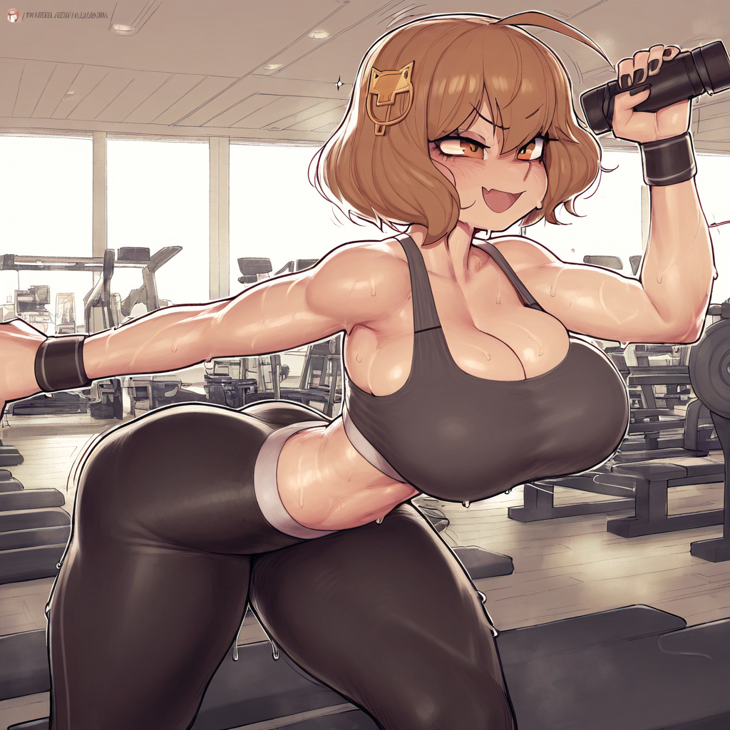 1girls, abs, ai generated, anis (nikke), bare arms, bare shoulders, big breasts, blush, breasts, brown eyes, brown hair, ccgai, clothed, clothing, color, female, female focus, female only, fit, fit female, goddess of victory: nikke, gym, gym clothes, gym uniform, hi res, large breasts, light skin, light-skinned female, looking at viewer, muscles, muscular, muscular female, short hair, solo, solo female, sweat, tagme, thick thighs