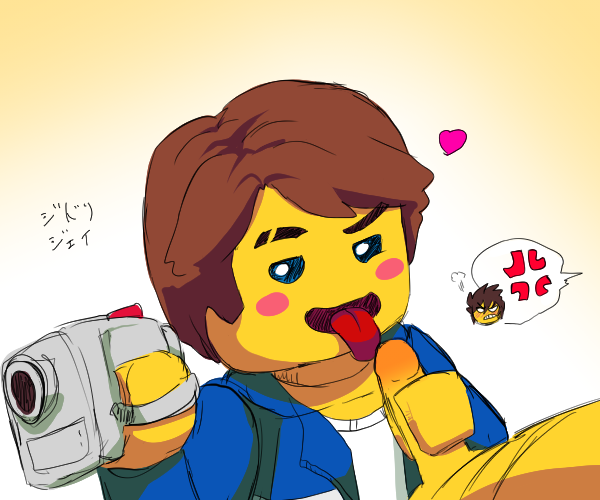 blush camera cole_(ninjago) erection fellatio jay_(ninjago) lego licking male_only multiple_boys naughty_face ninjago oral penis rebooted_(ninjago) saliva shimotsuki_kitsune text the_lego_group tongue yaoi