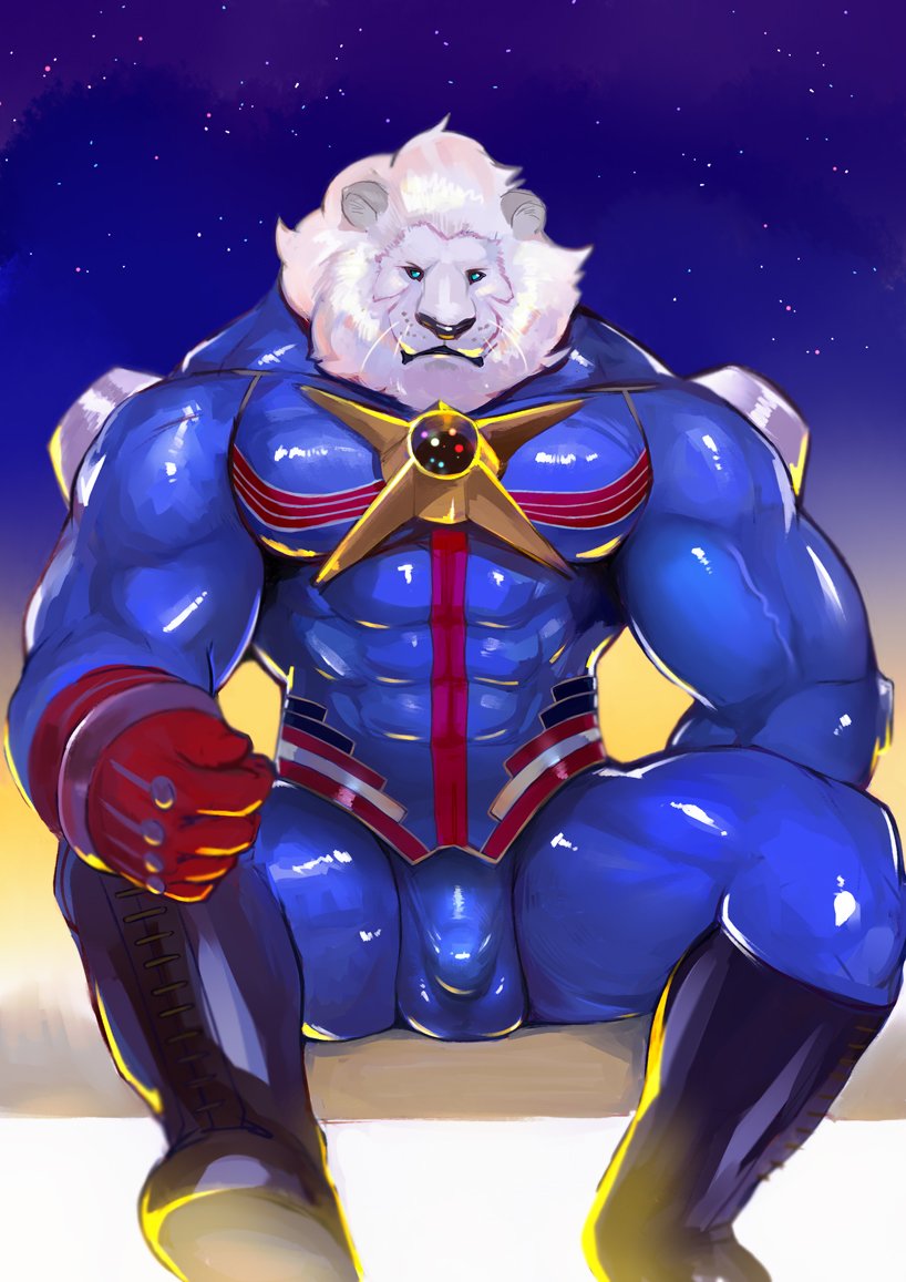 1boy anthro bulge fate/grand_order fate_(series) feline furry furry_male iceman1984 lion male male_only mammal muscular solo thomas_edison_(fate) white_lion