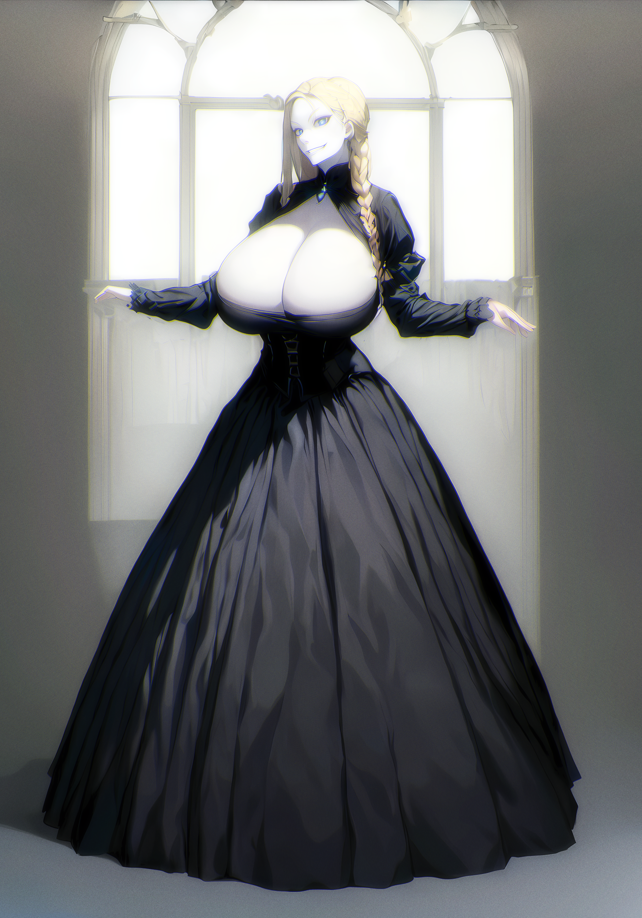 ai generated, big breasts, blonde hair, blue eyes, breasts, caucasian, caucasian female, cleavage, cleavage cutout, corset, curvy, dress, female, gigantic breasts, huge breasts, large breasts, pale skin, solo, stable diffusion, tight clothing, voluptuous