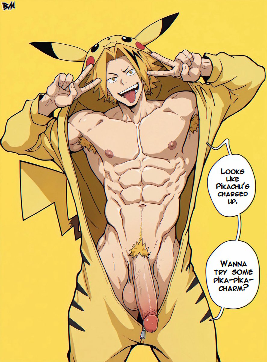 ai generated, beastman, big ass looover, denki kaminari, gay, hairy armpits, male, male only, my hero academia, pubic hair, yaoi