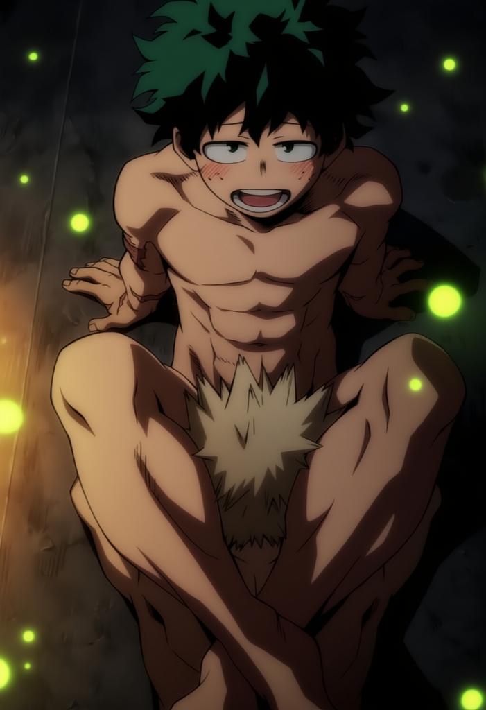 ai generated, boku no hero academia, gay, hawkchan99, izuku midoriya, katsuki bakugou, male, male focus, male only, muscular, muscular male, my hero academia, yaoi
