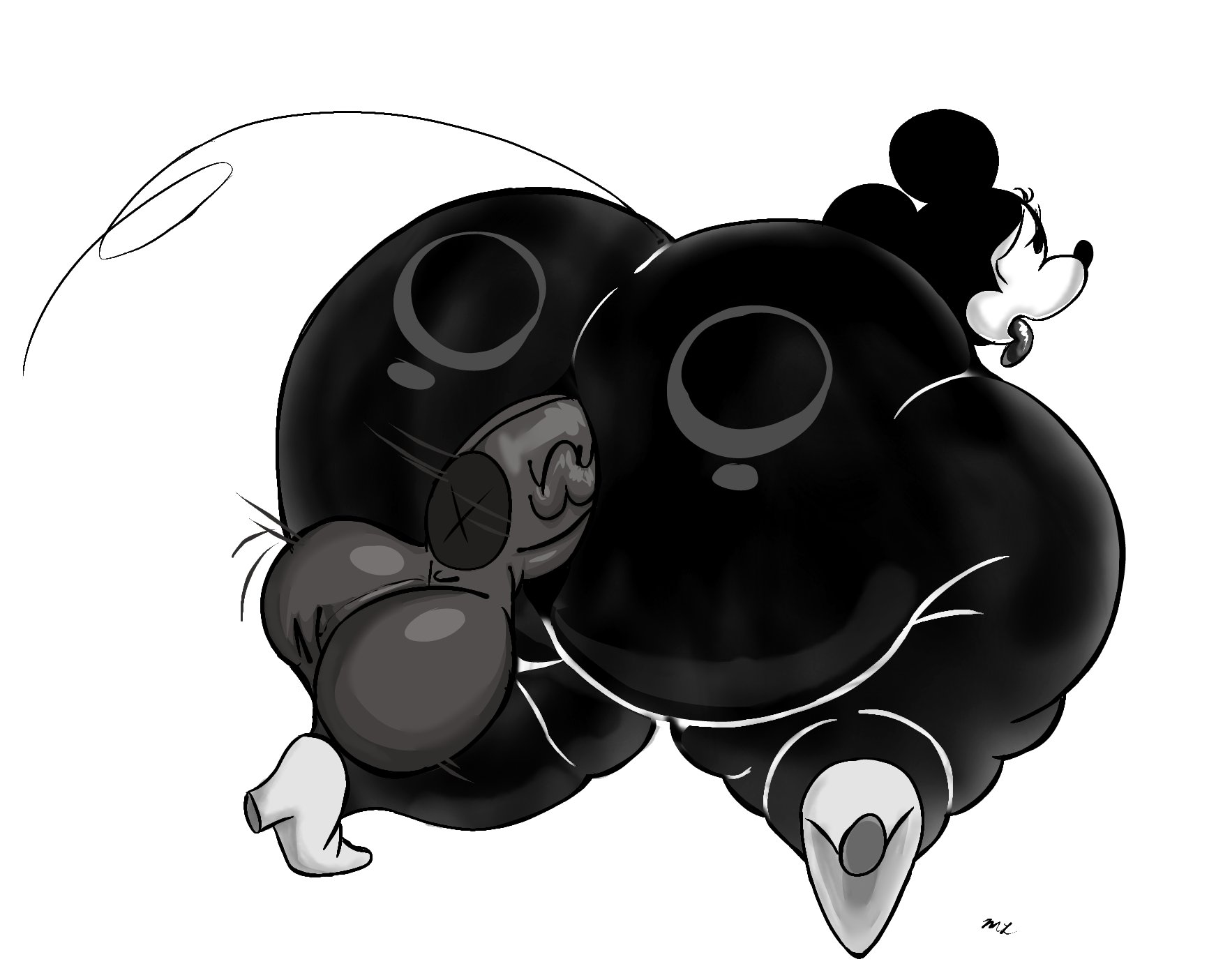 1girls, 2025, 2d, 2d (artwork), 2d artwork, anal, anal sex, anthro, ass, ass bigger than head, ass focus, balls, ballsack, black and white, black body, black fur, digital art, digital drawing (artwork), digital media (artwork), disembodied penis, disney, fat ass, female, furry, furry female, hyper, hyper ass, hyper butt, male, minnie mouse, monochrome, monstorlilly, mouse, murid, murine, penis, rodent, tagme, testicles, thick, thick thighs, tongue, tongue out