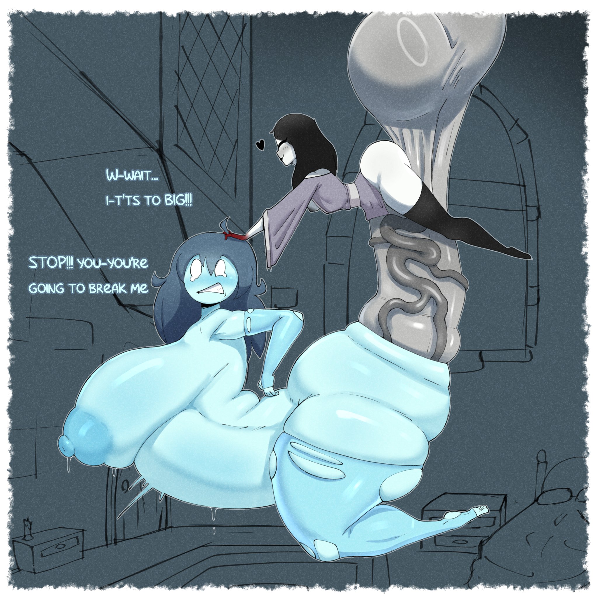 female, futa on female, futanari, height difference, hyper balls, hyper penis, intersex, megamor, penis, repost, size difference, small but hung, smaller futa, specimen 4, spooky (shojs), spooky's house of jump scares
