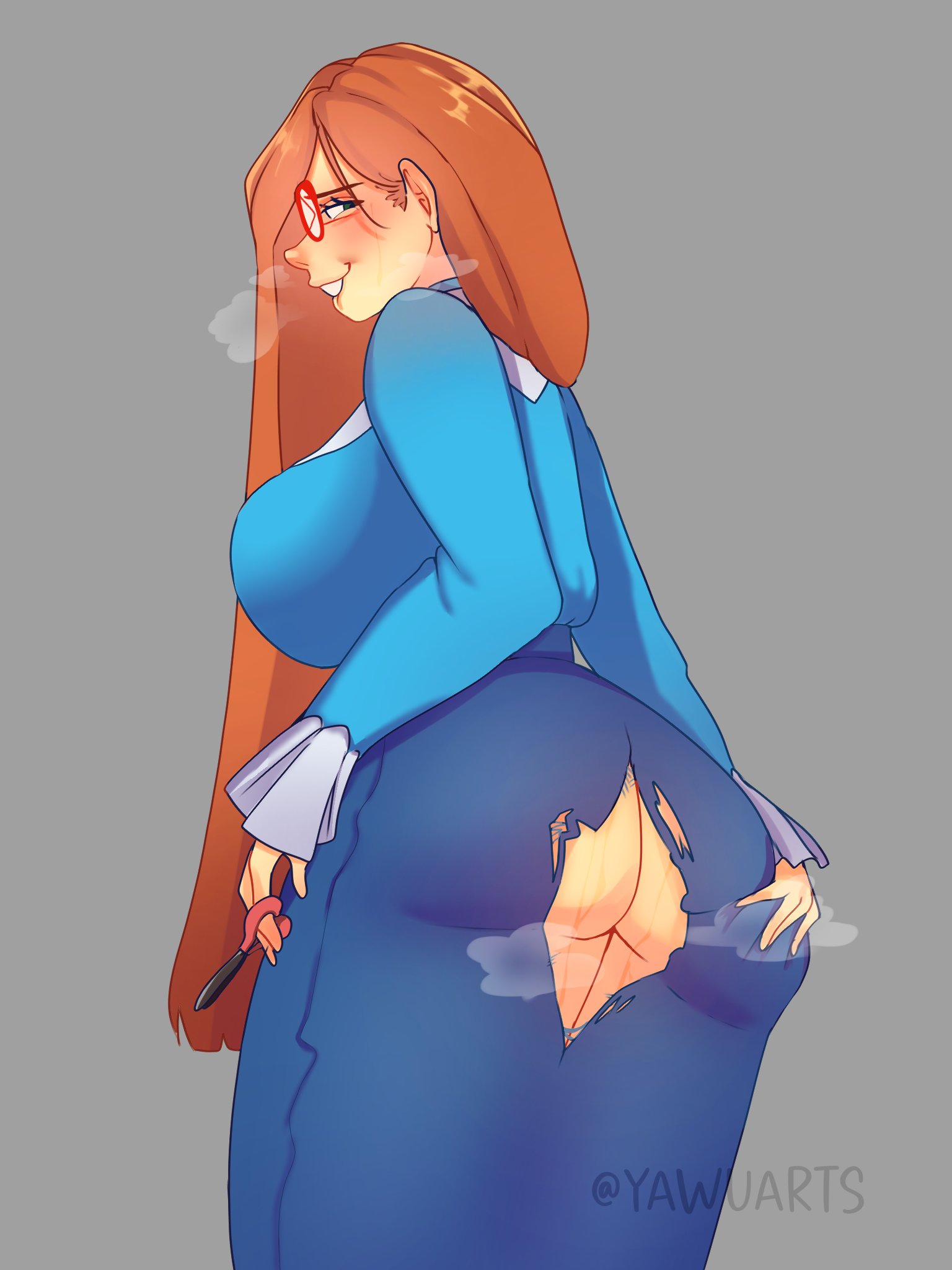 1girls, ass, big ass, big breasts, big butt, big titties, breasts, bubble ass, bubble butt, clothed female, clothing, commission, curvaceous, curvaceous female, curvaceous figure, curvy, curvy figure, curvy hips, female, female focus, female only, glasses, huge ass, kindergarten (game), kindergarten 3, long hair, ms. lovelett, orange hair, plapbait, teacher, wobble meat, yawuarts