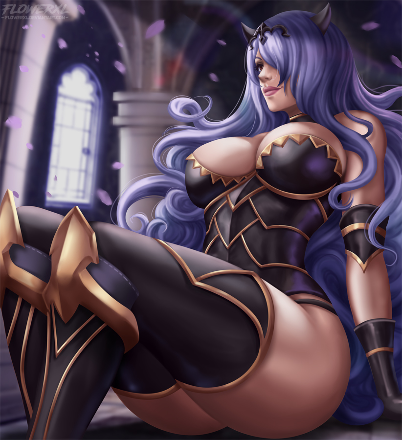 big breasts, black gloves, breasts, camilla (fire emblem), cleavage, female, female only, fire emblem, fire emblem fates, flowerxl, gloves, hartman hips, hips, hourglass figure, large breasts, solo, thick thighs, thighhighs, thunder thighs, thunderthighs, wide hips