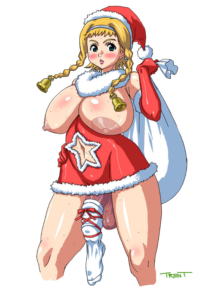 1futa aqua_eyes bell blonde_hair blush breasts christmas cumsock dickgirl elbow_gloves erect_nipples erection footwear futa_only futanari gloves huge_breasts intersex leina long_hair navel nipples no_bra no_panties penis queen's_blade santa santa_costume simple_background socks solo testicles