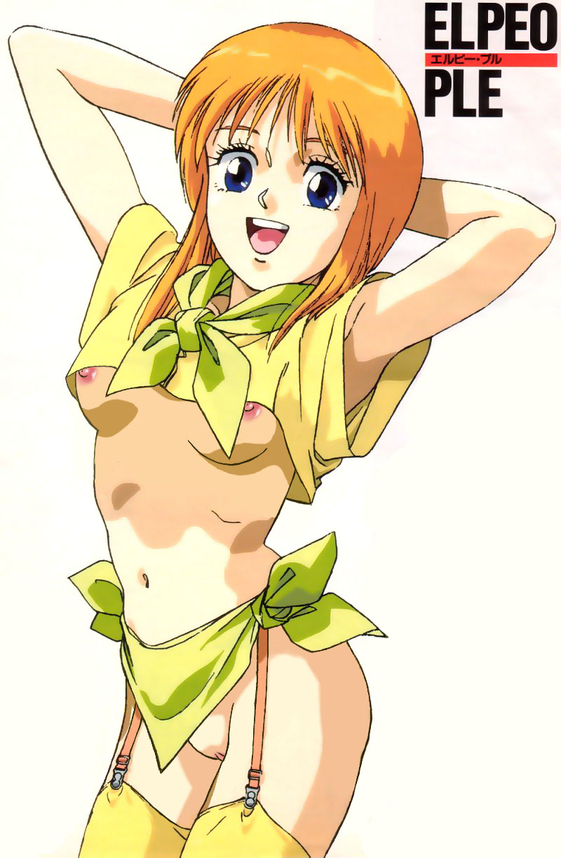 1girls 80s blue_eyes breasts curvaceous edit elpeo_ple female gundam gundam_zz highres human kitazume_hiroyuki large_breasts light-skinned_female light_skin looking_at_viewer nipples no_panties nude_filter official_art orange_hair presenting pussy short_hair solo thighhighs uncensored wide_hips