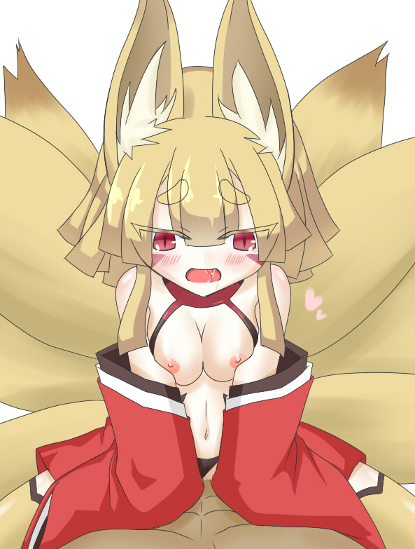 abs breasts cowgirl_position disgaea disgaea_5 fox_ears fox_girl fox_tail kimono kimono_open large_breasts muscular_male nine-tails_(disgaea) nippon_ichi_software