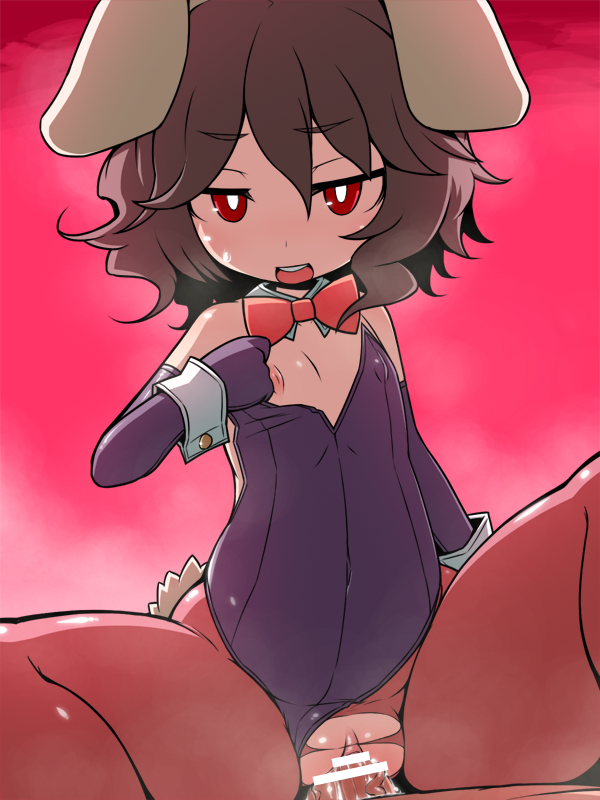 animal_ears black_hair bunny_ears bunny_tail bunnysuit censored cowgirl_position female fur hakika open_mouth pantyhose red_eyes sex tail tewi_inaba torn_clothes torn_pantyhose touhou