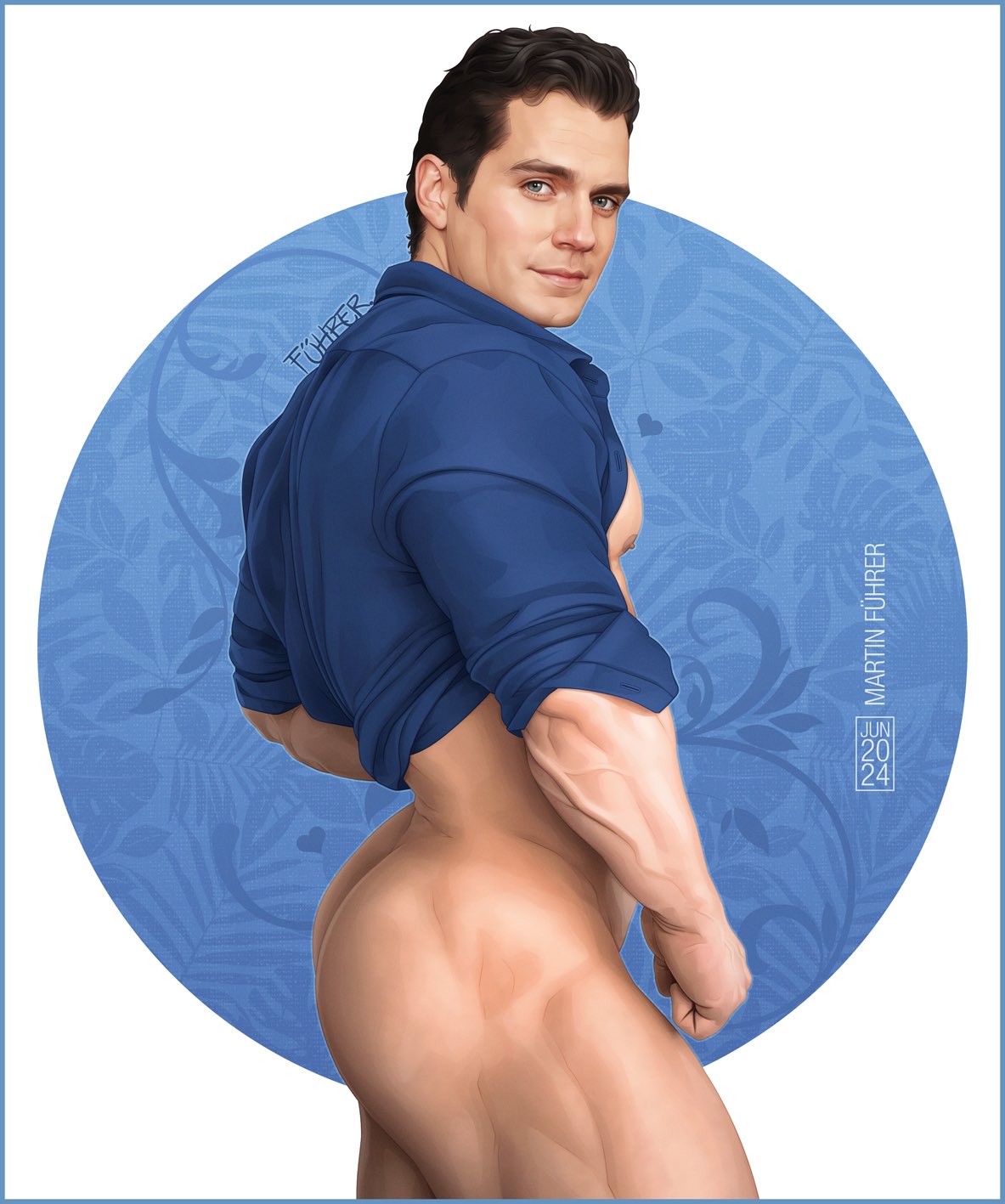 1boy actor ass bottomless butt caucasian caucasian_male celebrity clark_kent dc dc_extended_universe fuhrerdoodles henry_cavill in_character looking_at_viewer male male_focus male_only muscles muscular muscular_male no_visible_genitalia open_shirt skinny solo solo_male superman teasing thick_thighs young