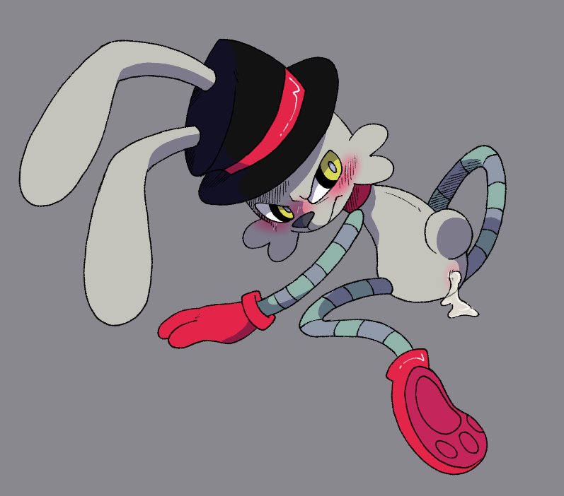 ambiguous_gender angry anthro anus blush blush_lines bodily_fluids clothing cum cum_in_ass cum_inside finding_frankie frankie_(finding_frankie) genital_fluids hat headgear headwear lagomorph leporid looking_back machine mammal pachi_rizuu rabbit scut_tail short_tail solo tail top_hat