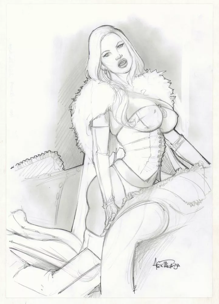 alex_miranda black_and_white emma_frost hellfire_club marvel marvel_comics traditional_media_(artwork) white_queen x-men