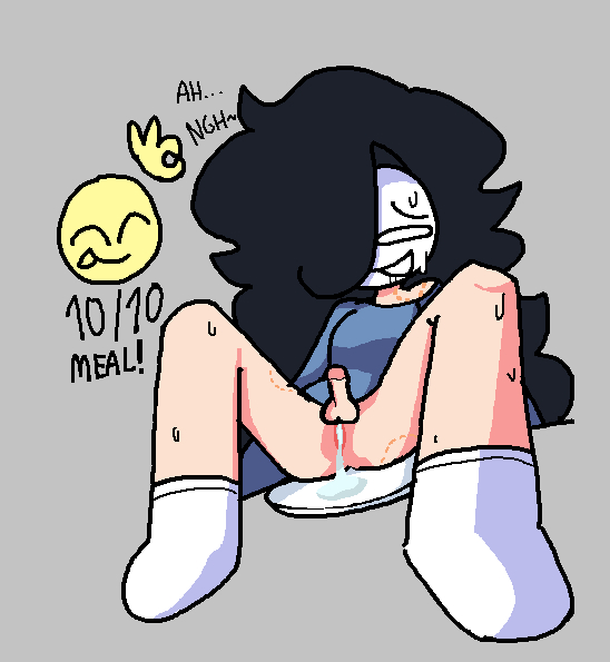 1boy 2d after_anal after_sex arcaned_roses bite_marks black_hair blue_shirt cum cum_in_ass cum_in_pussy cum_inside cum_leaking_out_of_pussy light-light_skin long_hair long_sleeves male male_only mask masked masked_male no_panties oc original_character penis roses_arcaned solo sweat sweating sweaty sweaty_body white_socks