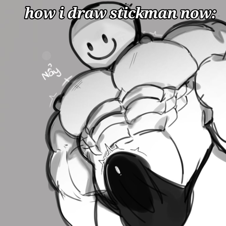 apzapuru, bara, erect penis, erection, erection under clothes, erection under clothing, funny, gay, humor, looking down, male, male only, meme, muscular, muscular male, penis, smiling, smiling at viewer, stickman, thong, tiddies, underwear, underwear only, up view, yaoi