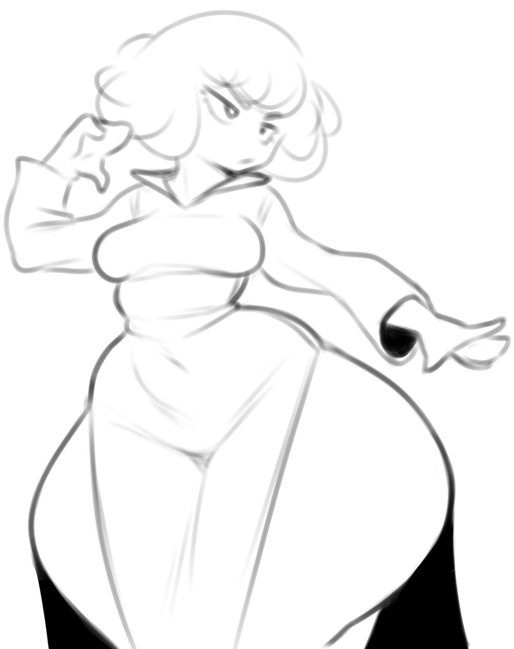 1girls, black and white, female, female only, huge thighs, monochrome, onaeane, one-punch man, solo, tatsumaki, thick thighs, wide hips