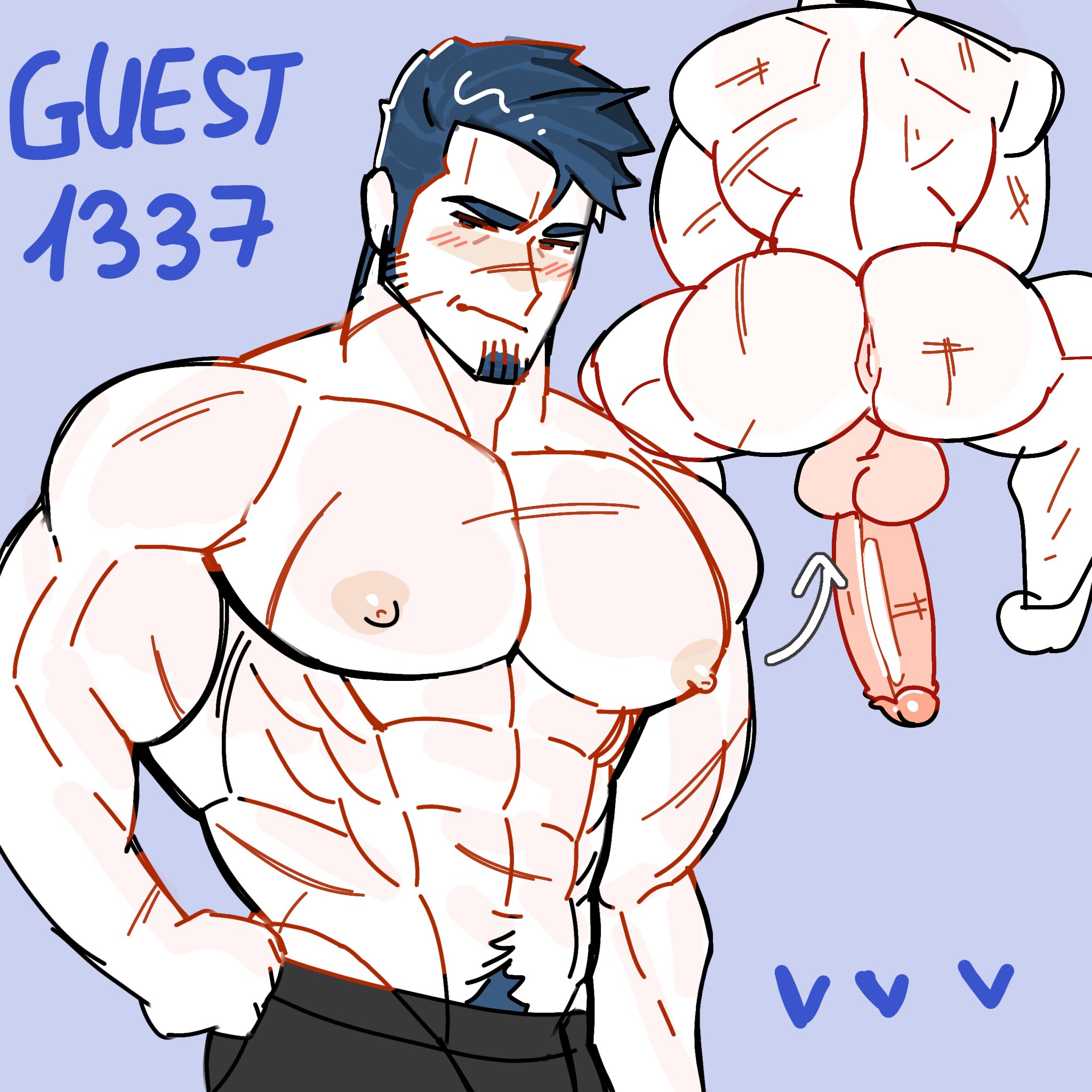 anus, apzapuru, back view, bara, bara ass, bara tiddies, boner, erection, forsaken (roblox), gay, guest (roblox), guest 1337 (forsaken), guest 1337 (the last guest), male, male only, muscular, muscular male, nude, roblox, roblox game, robloxian, solo, squatting, tagme, the last guest, yaoi