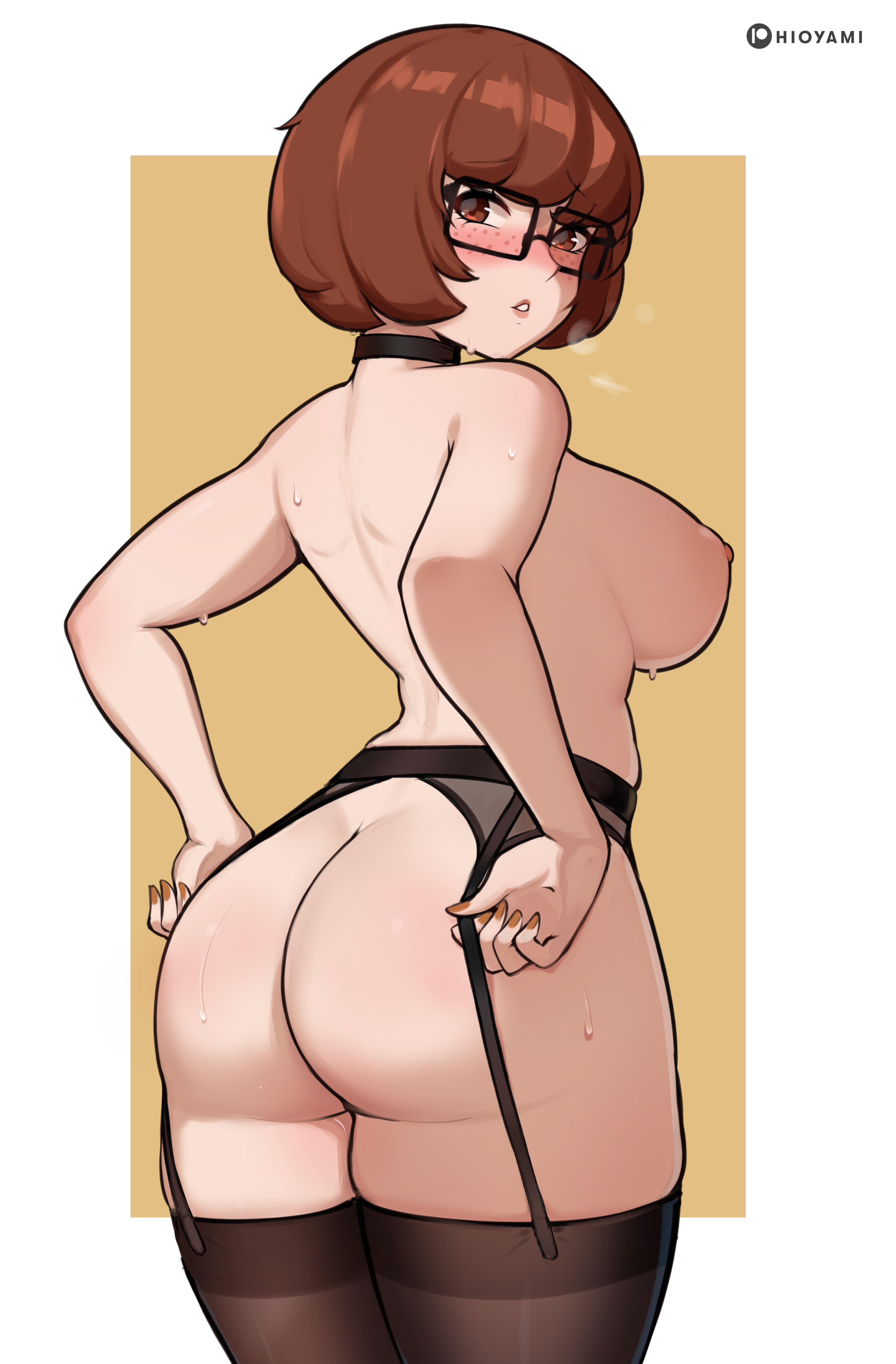 1girls, ass, ass focus, big ass, big breasts, blush, blushing at viewer, breasts, curvaceous, curvy, curvy female, female, female focus, female only, hioyami, light skin, light-skinned female, looking at viewer, round butt, scooby-doo, solo, solo female, solo focus, thick ass, thick thighs, thighs, velma dinkley, wide hips