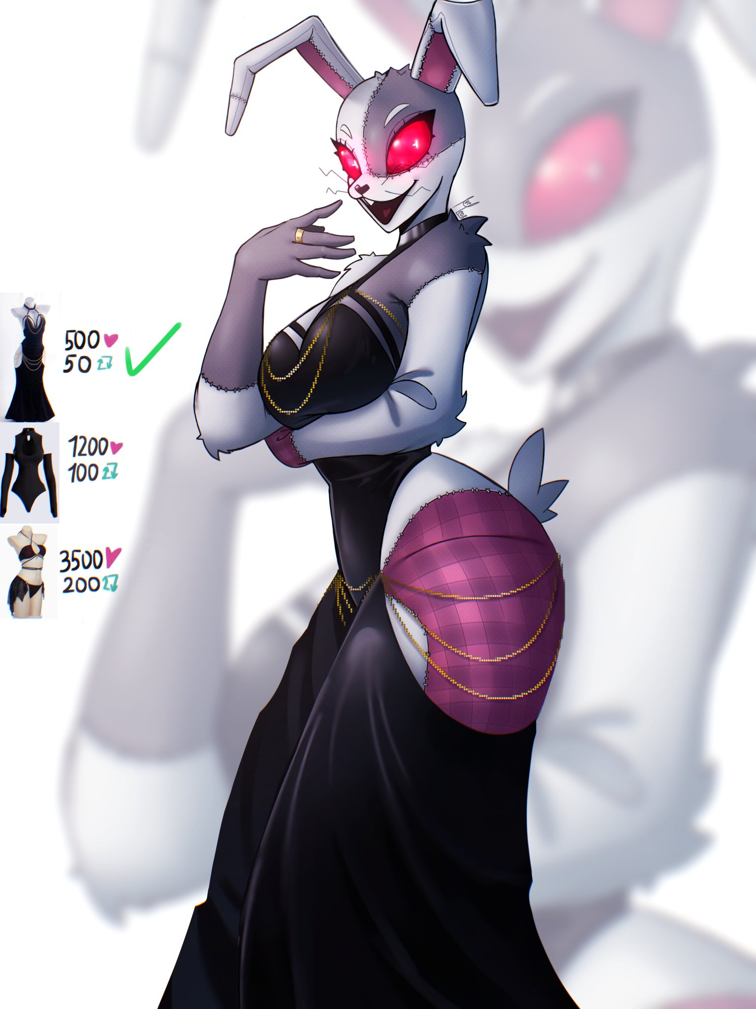 1girls, bunny girl, dress, female, five nights at freddy's, five nights at freddy's: security breach, fluffy fur, hueleo8, red eyes, solo, vanny (fnaf)