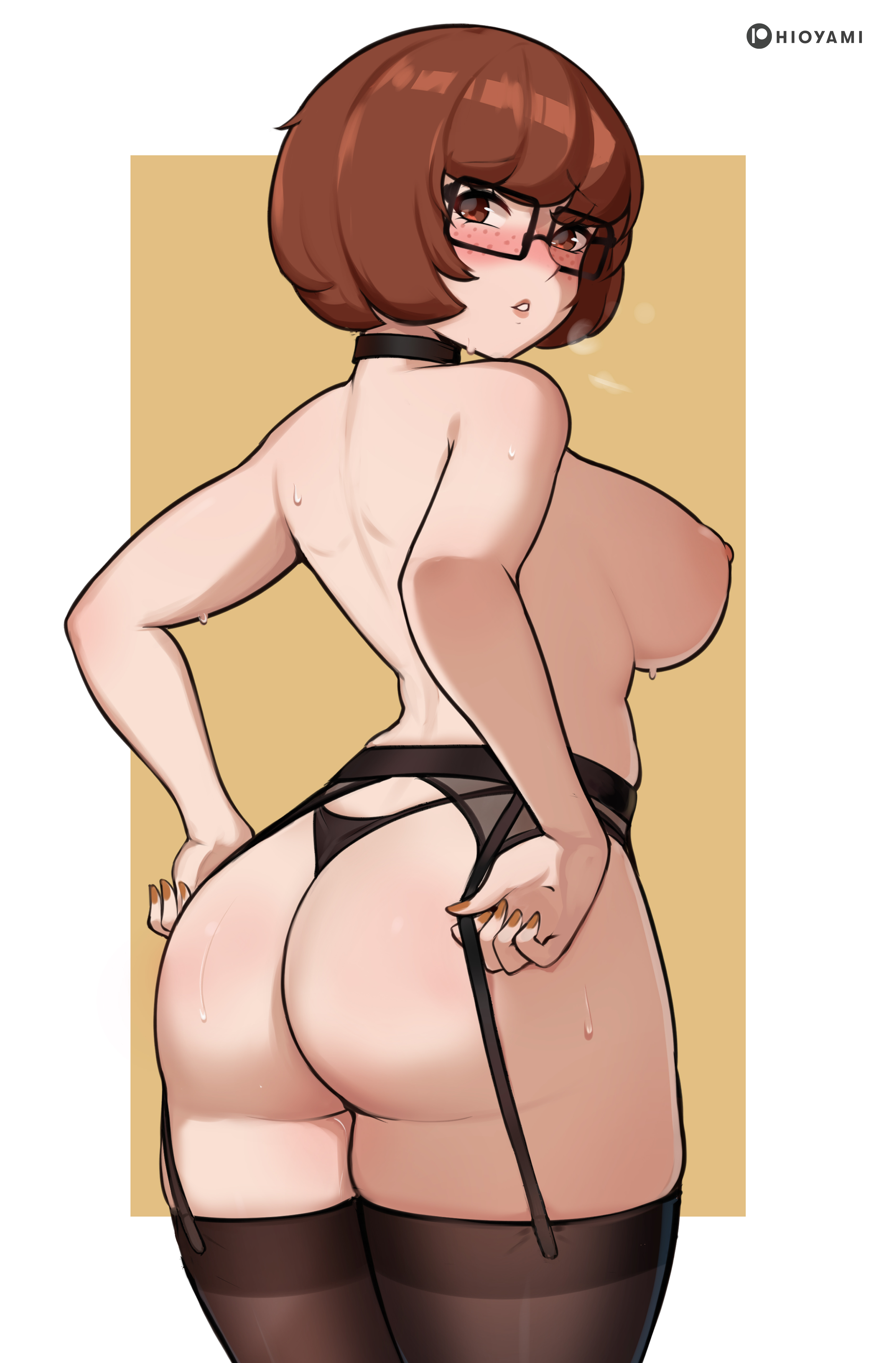 1girls, ass, ass focus, big ass, big breasts, blush, blushing at viewer, breasts, curvaceous, curvy, curvy female, female, female focus, female only, hioyami, light skin, light-skinned female, looking at viewer, round butt, scooby-doo, solo, solo female, solo focus, thick ass, thick thighs, thighs, velma dinkley, wide hips
