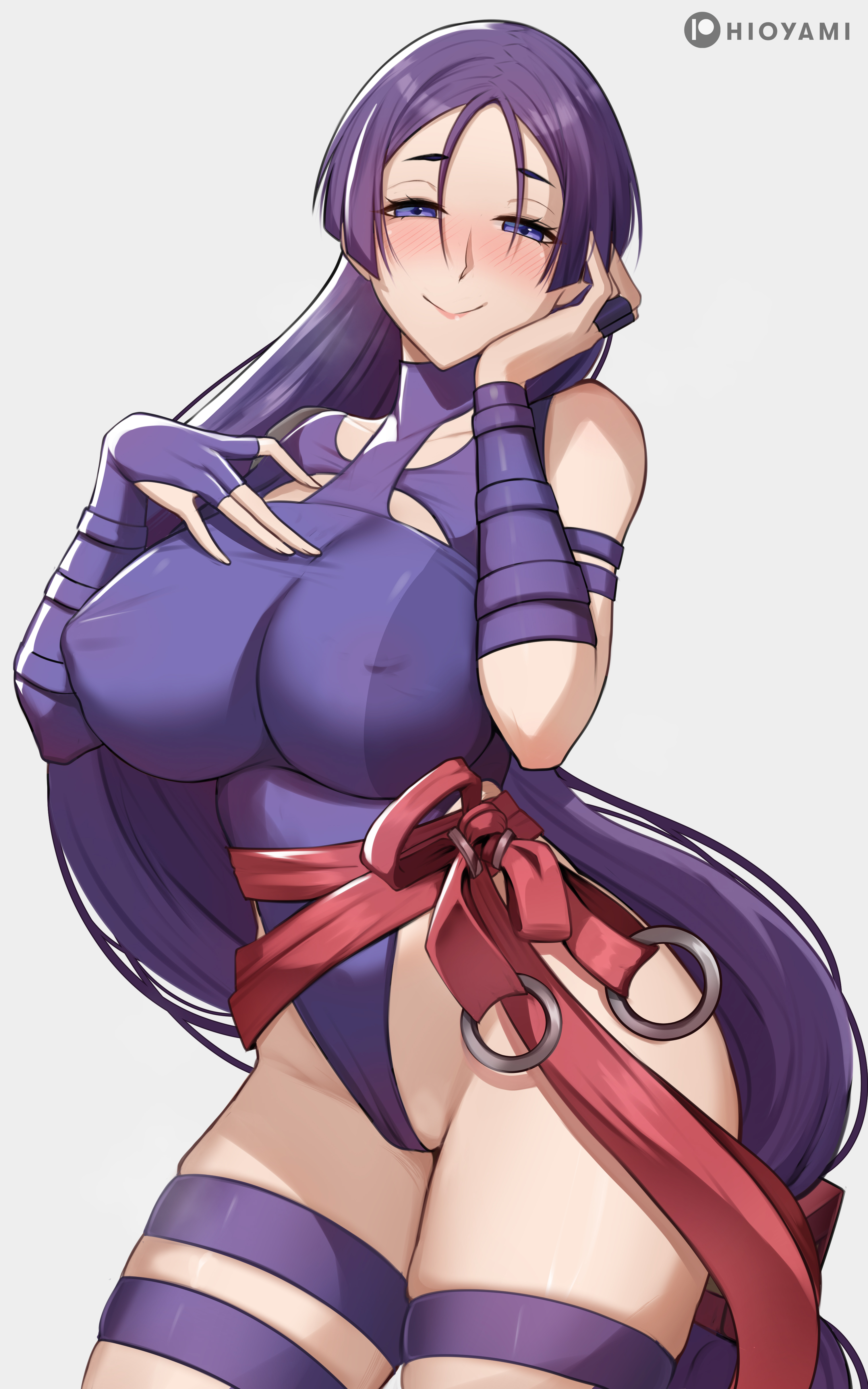 1girls, alternate version available, ass, big ass, big breasts, blush, blushing at viewer, breasts, cosplay, curvaceous, curvy, curvy female, fate (series), fate/grand order, female, female only, fully clothed, hioyami, huge breasts, large breasts, leotard, light skin, light-skinned female, long hair, marvel, marvel comics, marvel rivals, milf, minamoto no raikou (fate/grand order), nipple bulge, psylocke (cosplay), purple eyes, purple hair, purple leotard, pussy, slim waist, smile, smiling, smiling at viewer, solo, thick thighs, thighs, very long hair, wide hips, x-men
