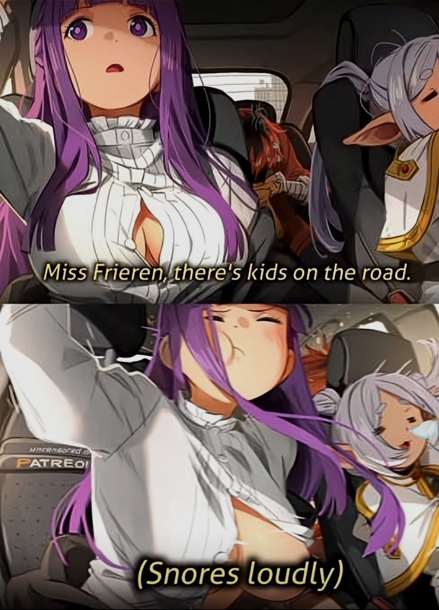 1boy, better version at source, big breasts, breasts, female, fern (sousou no frieren), frieren, khyleri, low quality, lowres, male, shitpost, sousou no frieren, tagme
