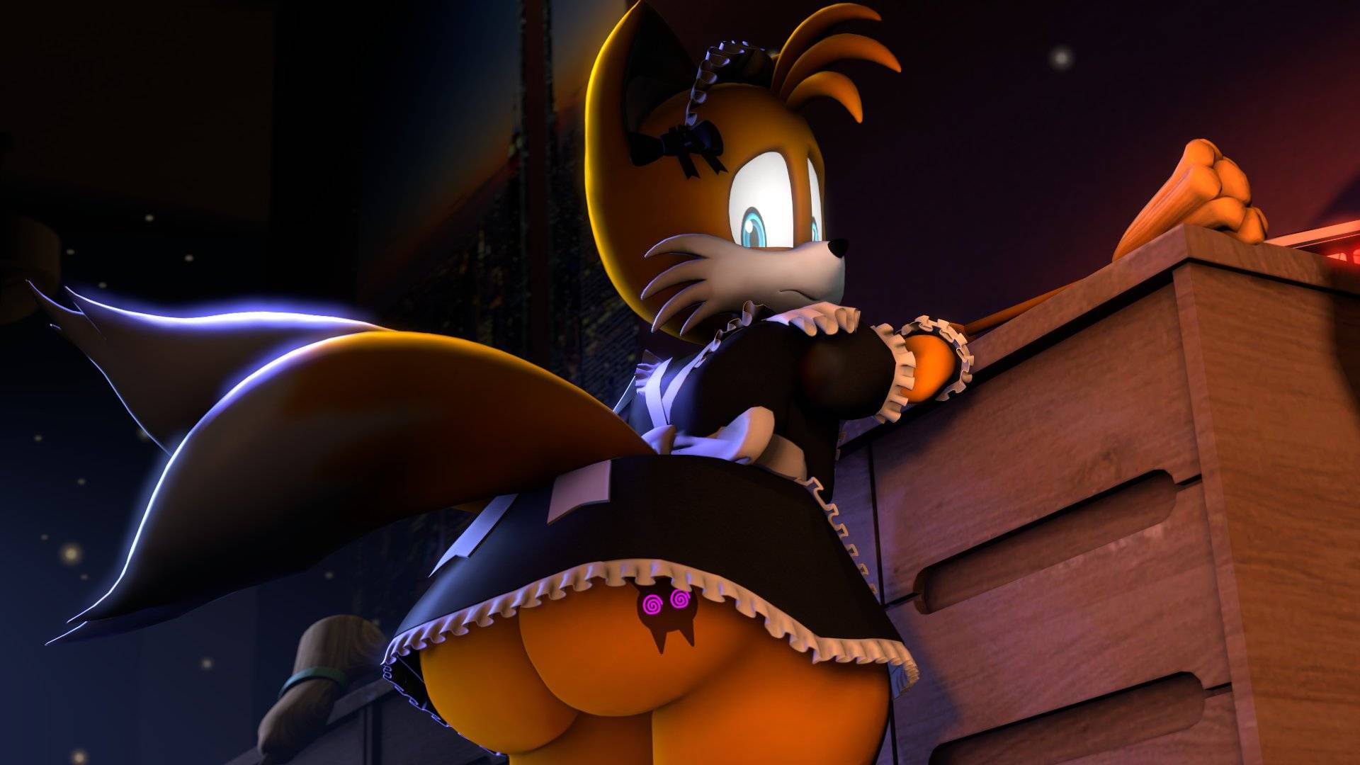 1boy, 3d, 3d (artwork), aidenz, anthro, big ass, big ass (male), butt tattoo, crossdressing, femboy, feminine tails, fox, furry, maid outfit, maid uniform, male, mobian, mobian (species), mobian fox, sonic (series), sonic the hedgehog (series), tagme, tails, tails the fox, tattoo, tattoo on butt, uncle aiden
