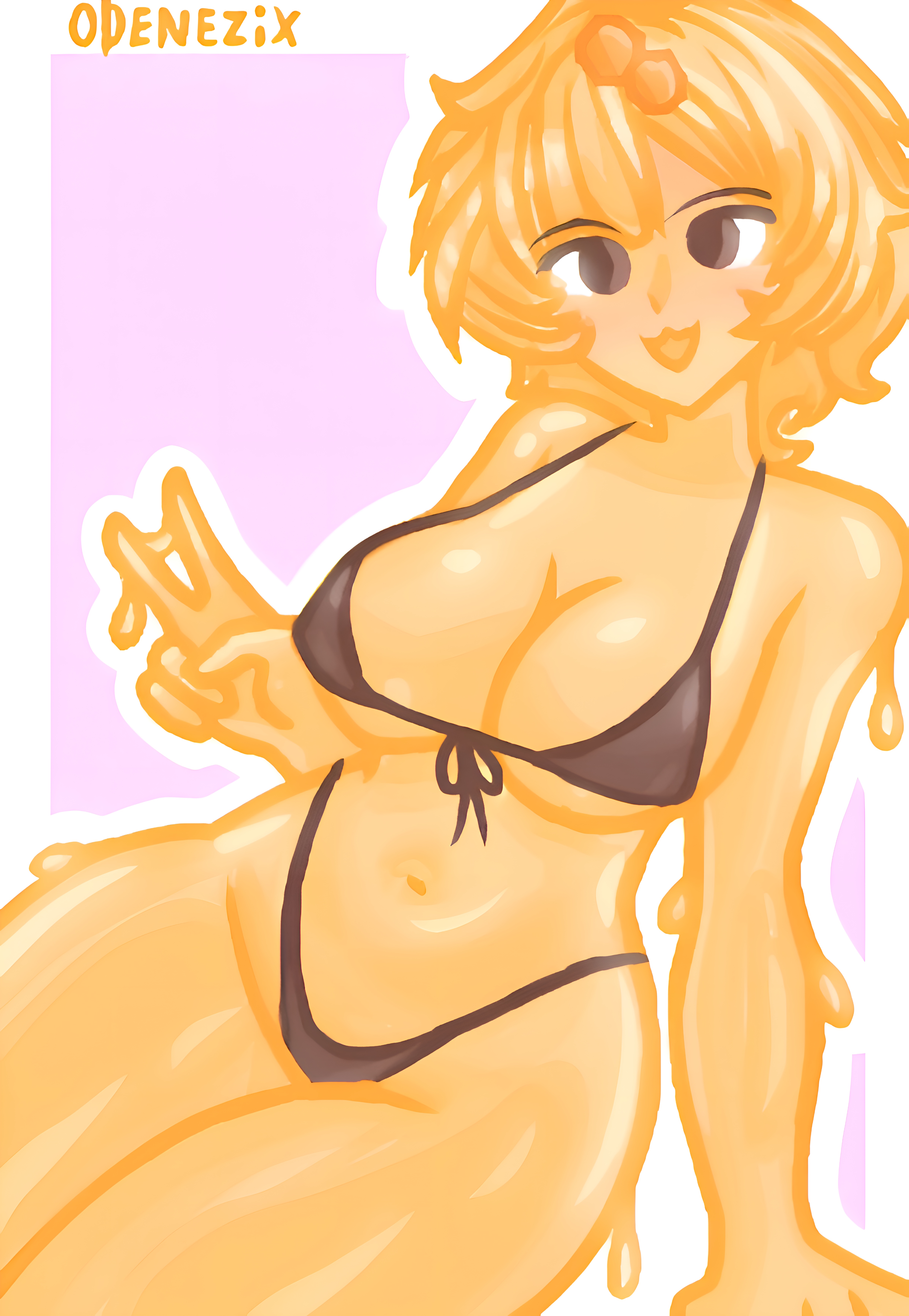 4k, bikini, cute, cute face, cute style, female, female focus, female only, high quality, high resolution, honey, honey (food), mellie (odenezix), odenezix, original, original character, sitting, sketch, slime, slime girl