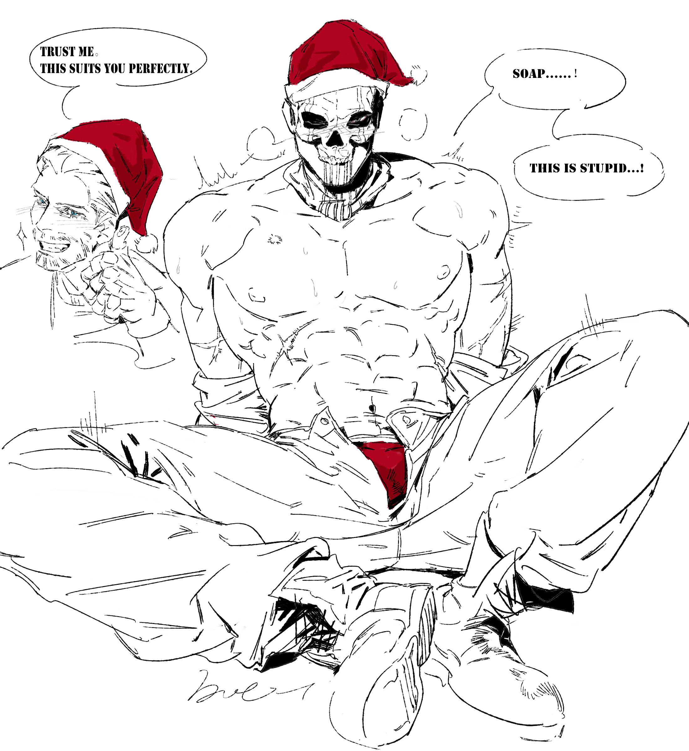 2boys, call of duty, call of duty modern warfare 2 (2022), christmas, gay, ghost (modern warfare 2), john mactavish, male, male only, muscular male, simon riley, soap (modern warfare 2)