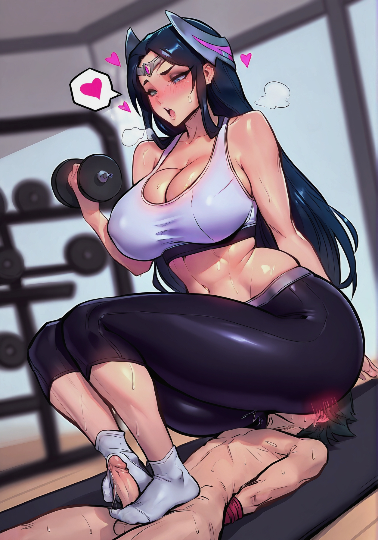 7ylox, ai generated, big ass, big breasts, big butt, blush, bondage, curvy, curvy body, curvy female, curvy hips, curvy thighs, dominant, dominant female, domination, femdom, foot fetish, footjob, gym, gym clothes, heart, huge ass, huge breasts, irelia xan, large breasts, league of legends, male, malesub, penis, pleasure face, riot games, sexy pose, shiny clothes, shiny skin, sitting, sitting on face, sketch, small penis, small penis adoration, smaller male, smothering, smothering ass, spoken heart, trembling, white socks, yoga pants