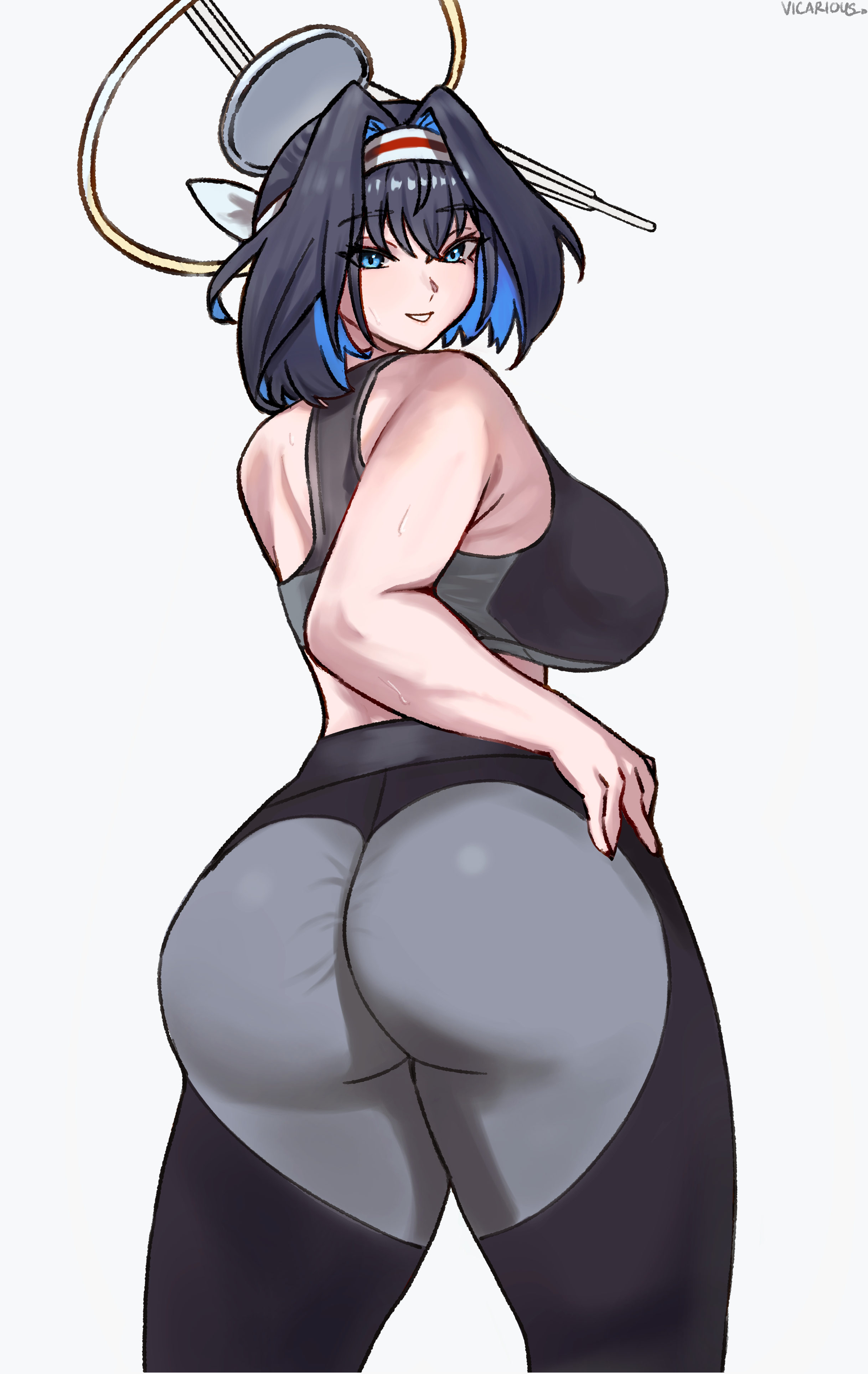 1girls, ass, big ass, big breasts, breasts, bubble butt, clothing, fat ass, female, female only, hololive, hololive english, huge ass, large ass, looking at viewer, looking back, ouro kronii, sketch, solo, thick ass, thick thighs, vicarious (vicillust), virtual youtuber, wide hips